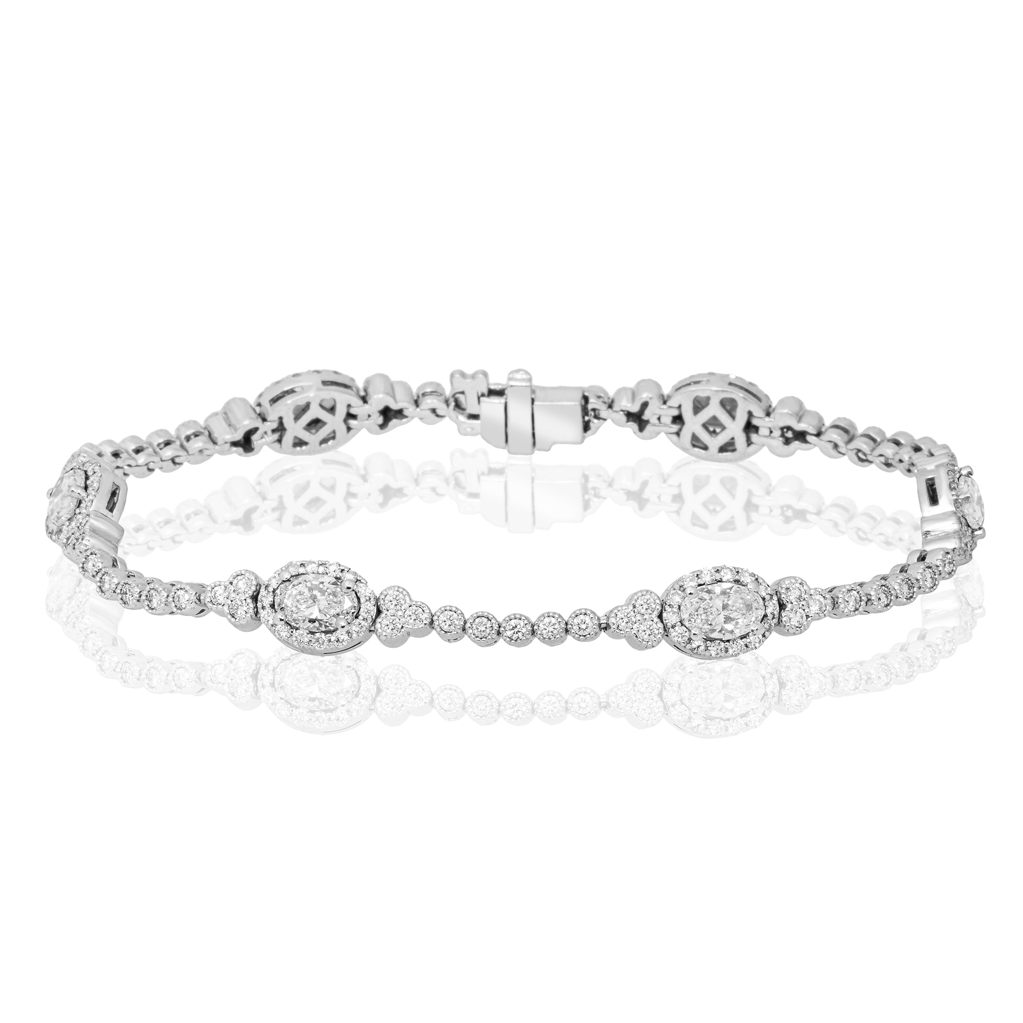 14k White Gold Oval Diamond & Diamond Halo Bracelet – 7"