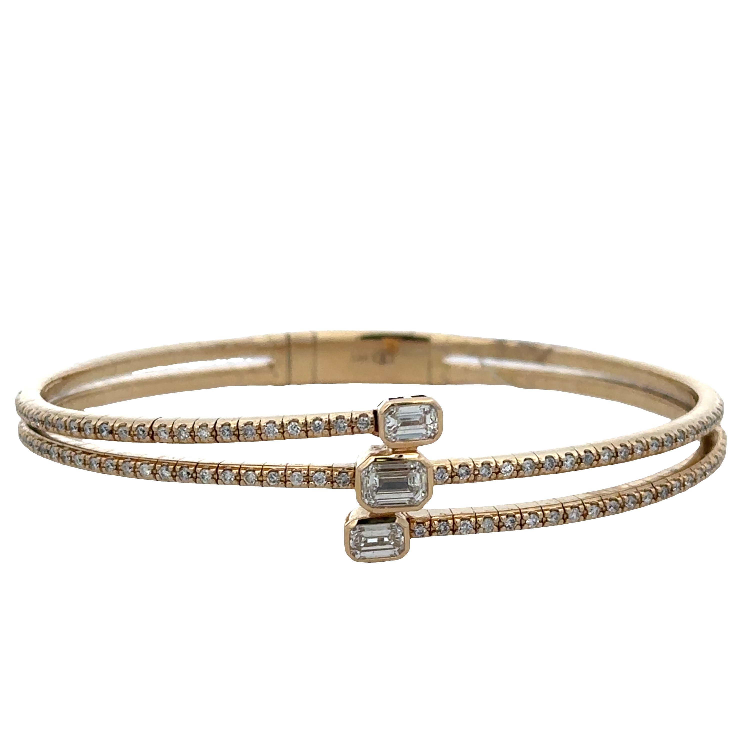 14k Yellow Gold Diamond Flexible Bypass Bangle Bracelet – 6.5" Wrist