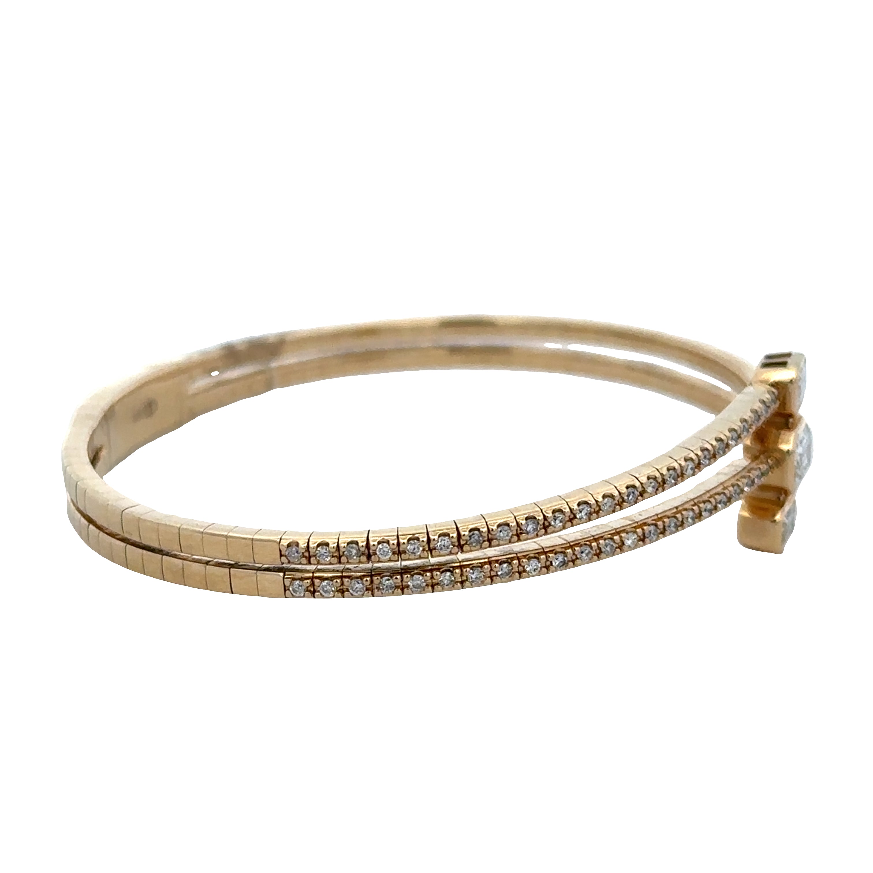 14k Yellow Gold Diamond Flexible Bypass Bangle Bracelet – 6.5" Wrist