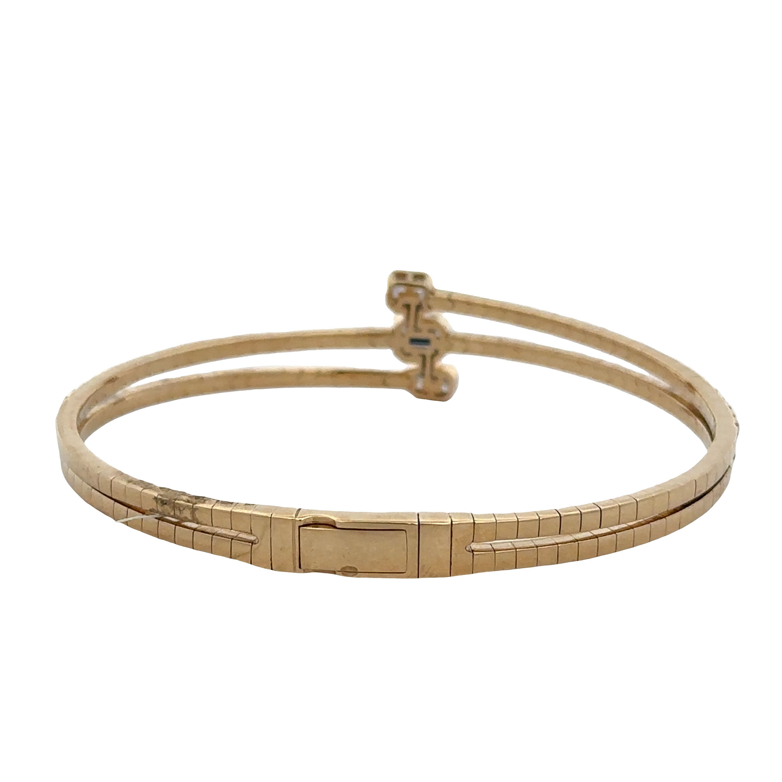 14k Yellow Gold Diamond Flexible Bypass Bangle Bracelet – 6.5" Wrist