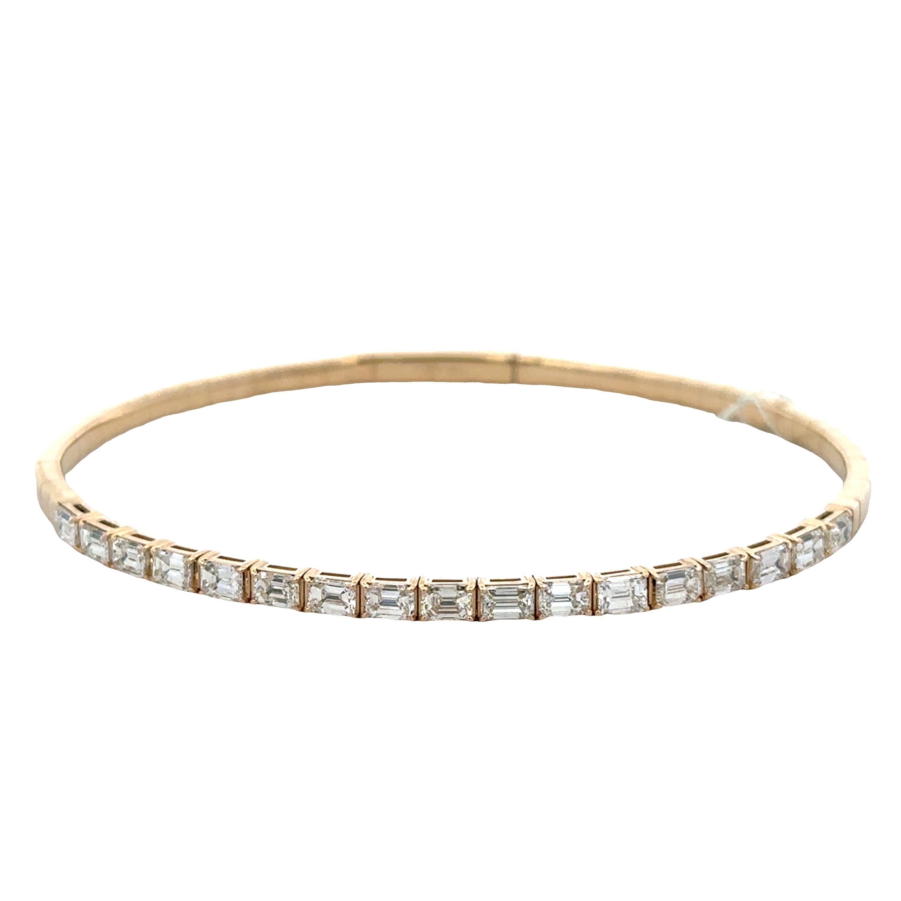 14k Yellow Gold Emerald-Cut Diamond Flexible Bangle Bracelet – 6.75" Wrist