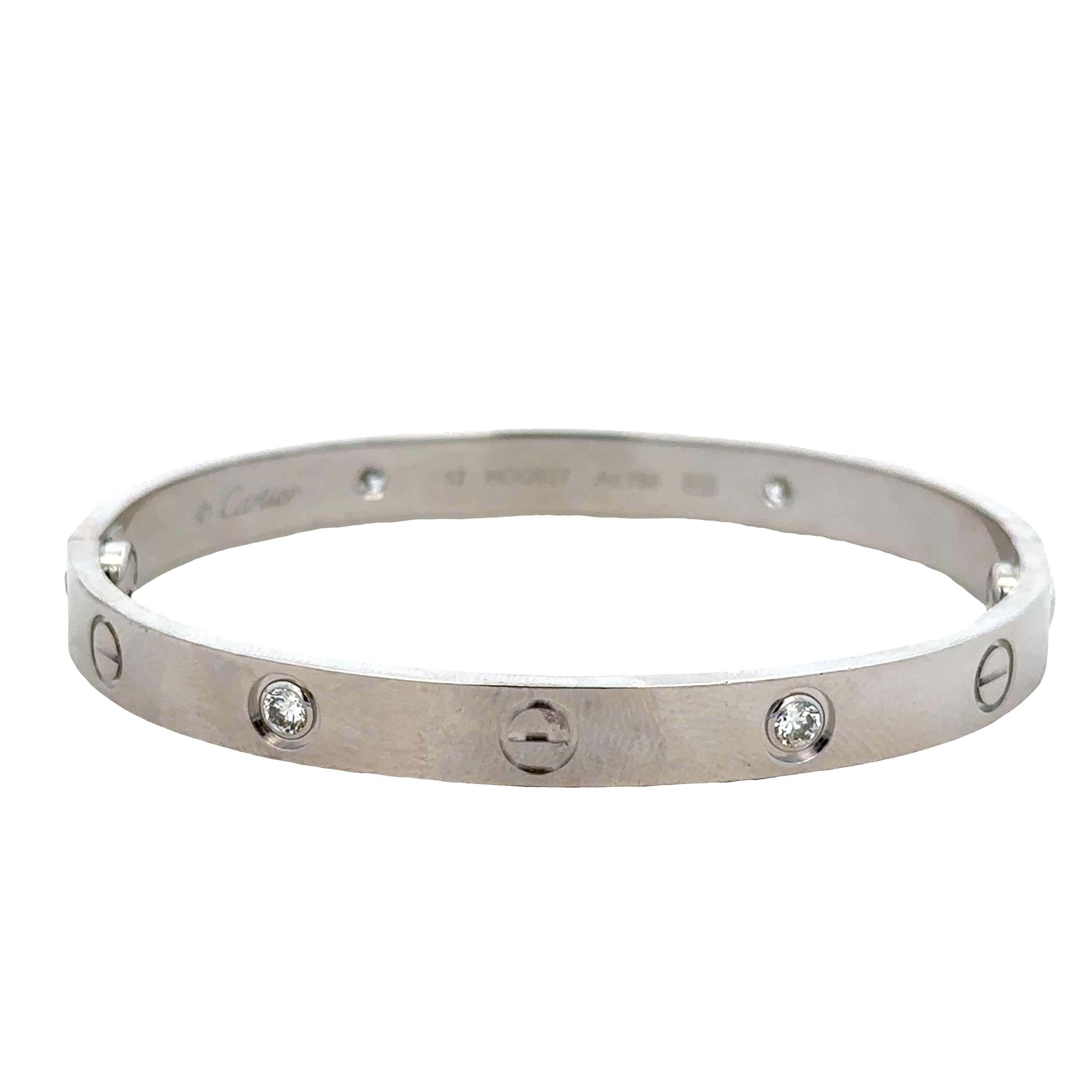 Estate Cartier Love 18k White Gold Diamond Bracelet – Size 17