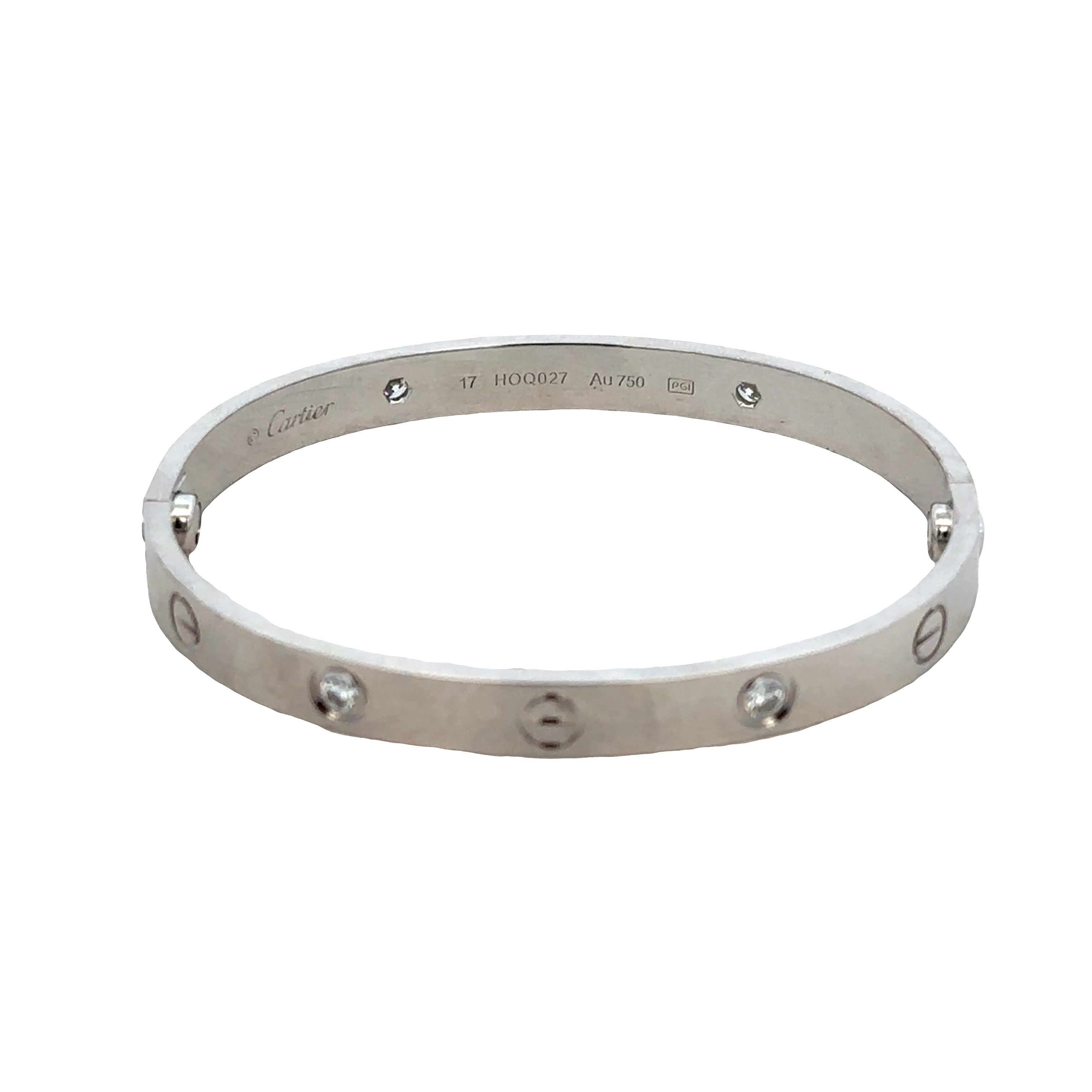 Estate Cartier Love 18k White Gold Diamond Bracelet – Size 17