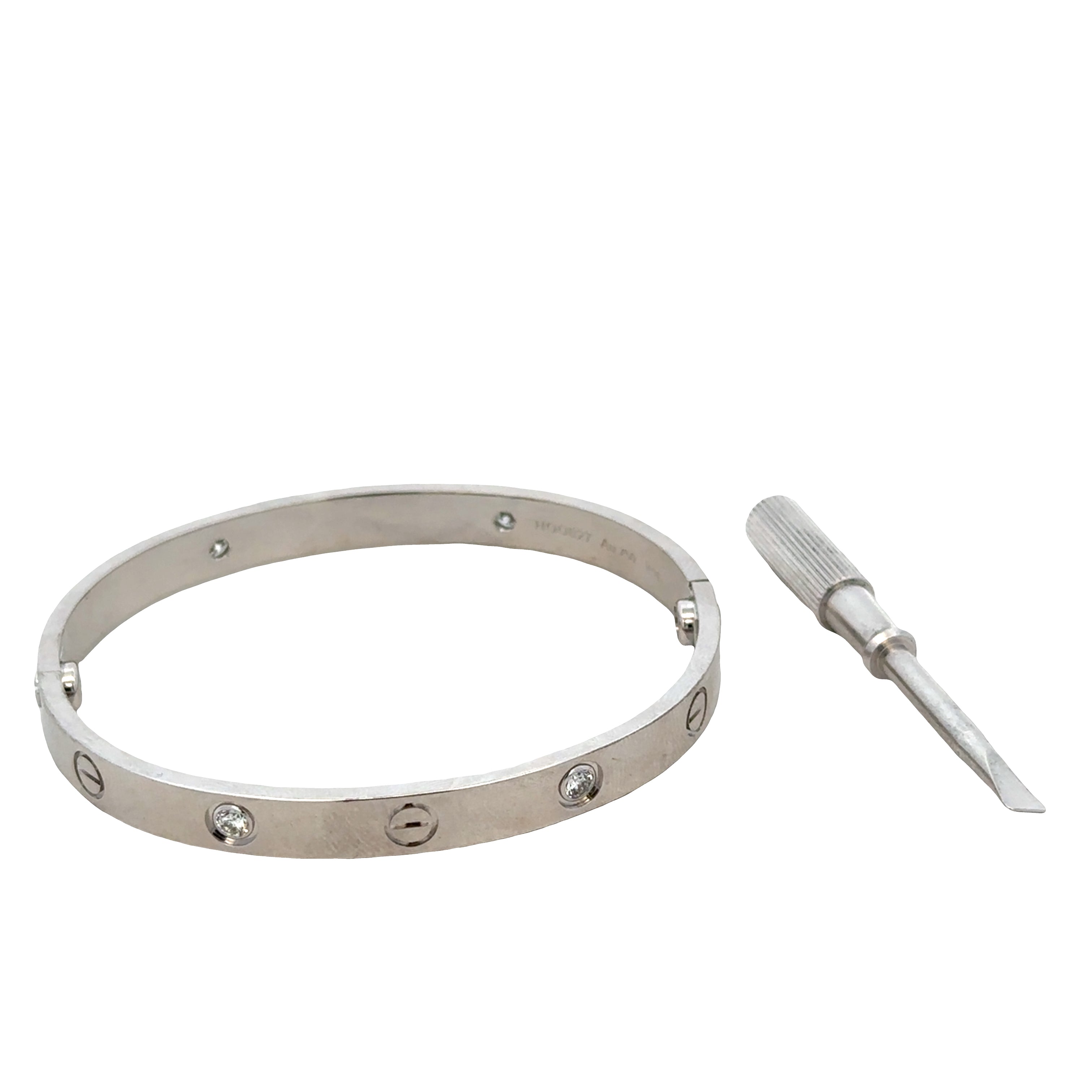 Estate Cartier Love 18k White Gold Diamond Bracelet – Size 17