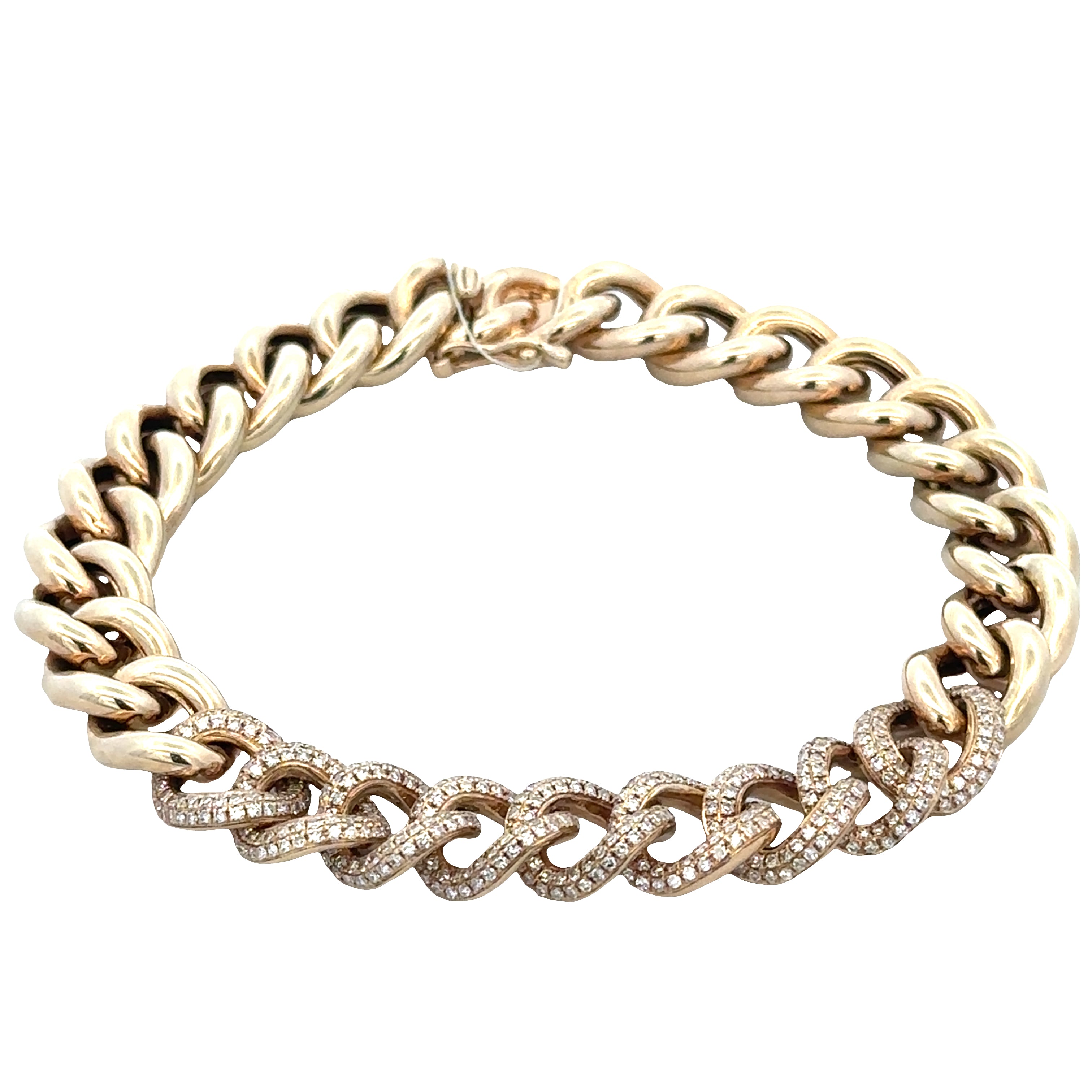 14k Yellow Gold Pavé Diamond Curb Link Bracelet – 7 Inches