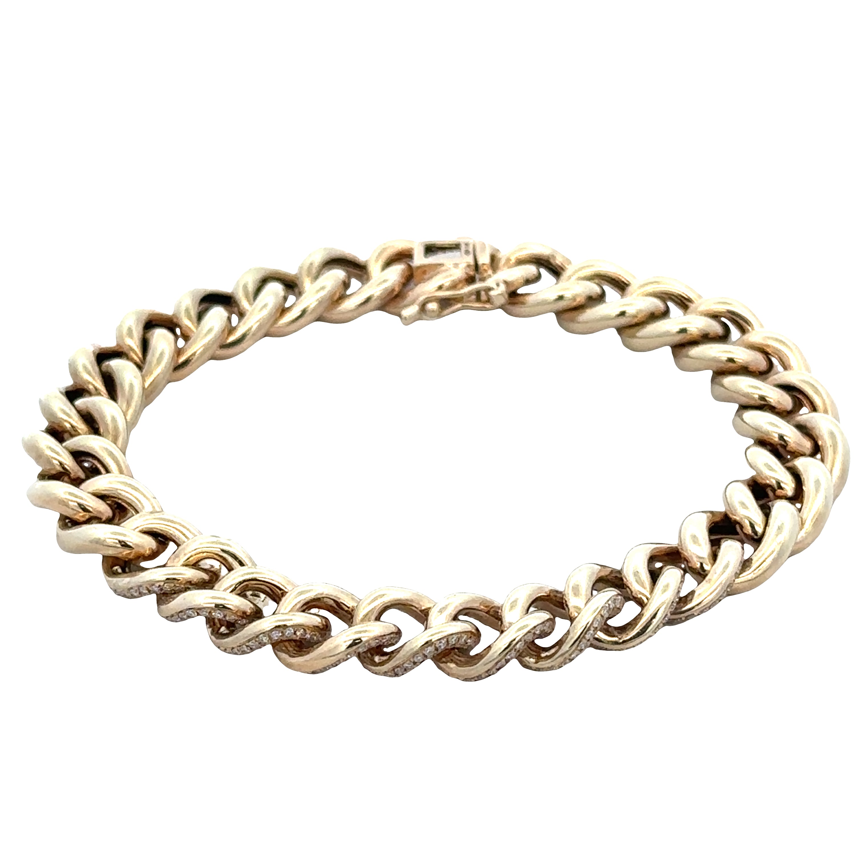 14k Yellow Gold Pavé Diamond Curb Link Bracelet – 7 Inches