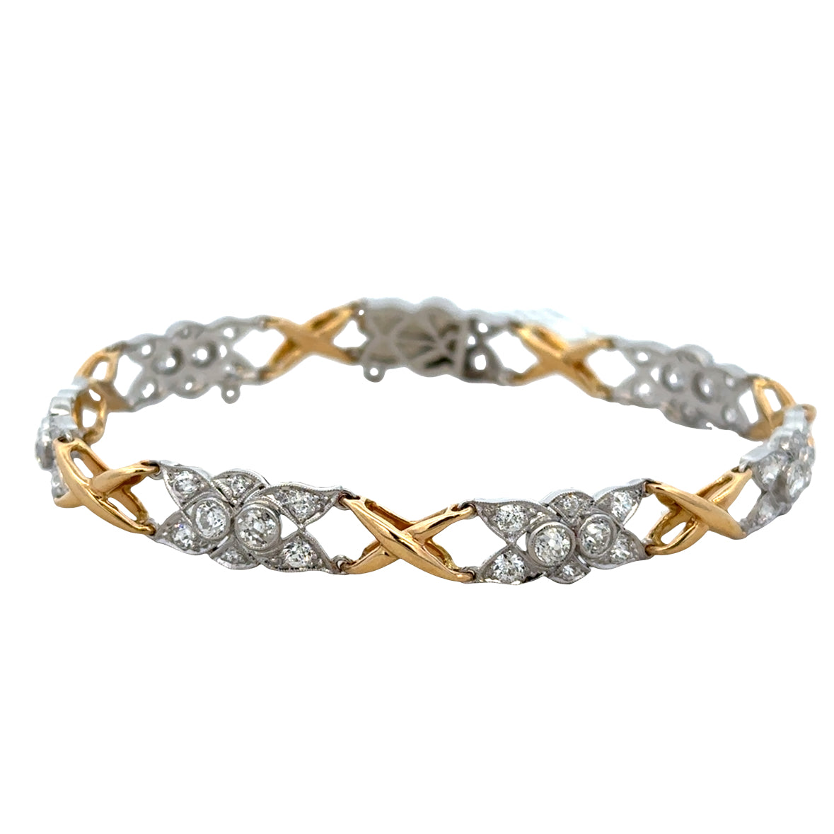 Platinum & 18k Yellow Gold Old Mine Cut Diamond Bracelet – 7.25 Inches