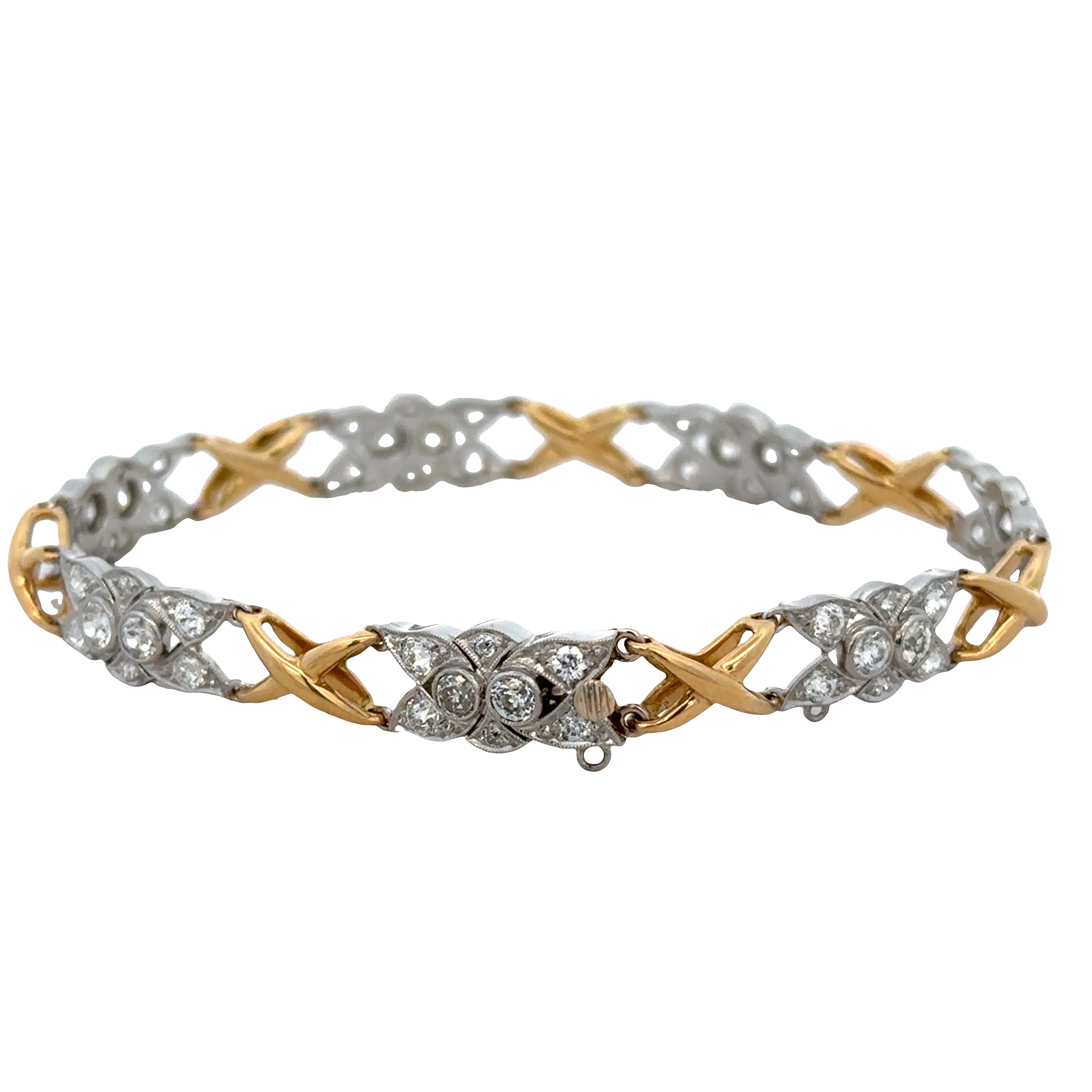Platinum & 18k Yellow Gold Old Mine Cut Diamond Bracelet – 7.25 Inches