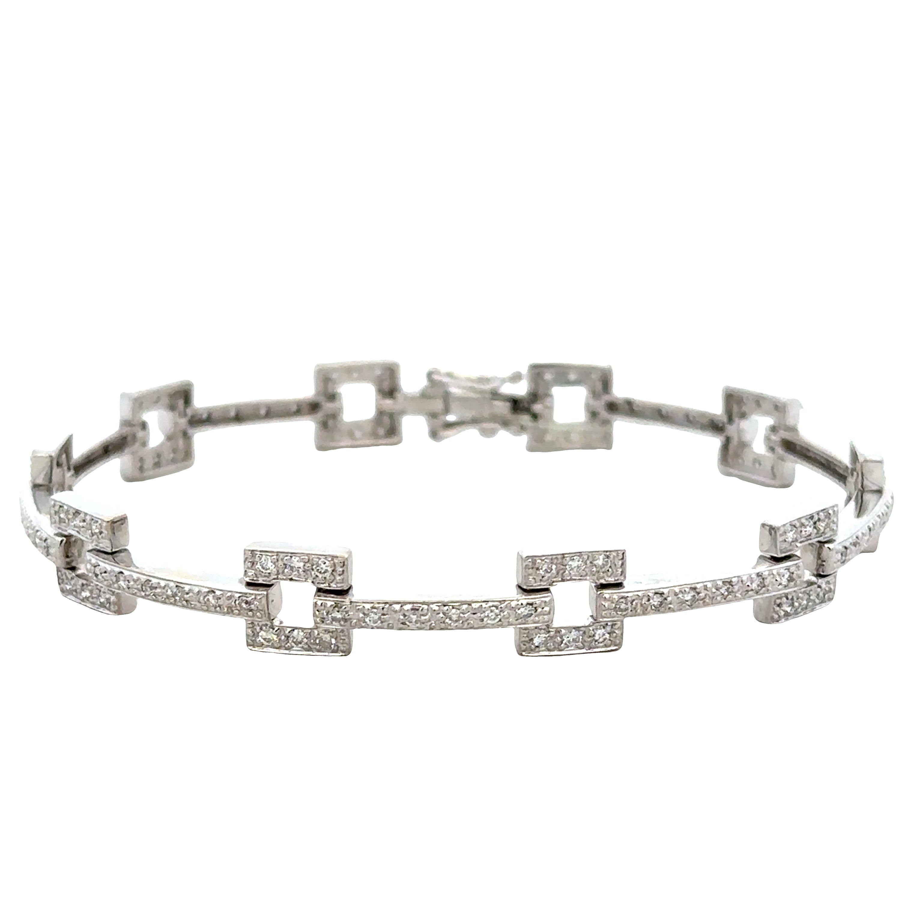 14k White Gold Geometric Diamond Bracelet – 7"