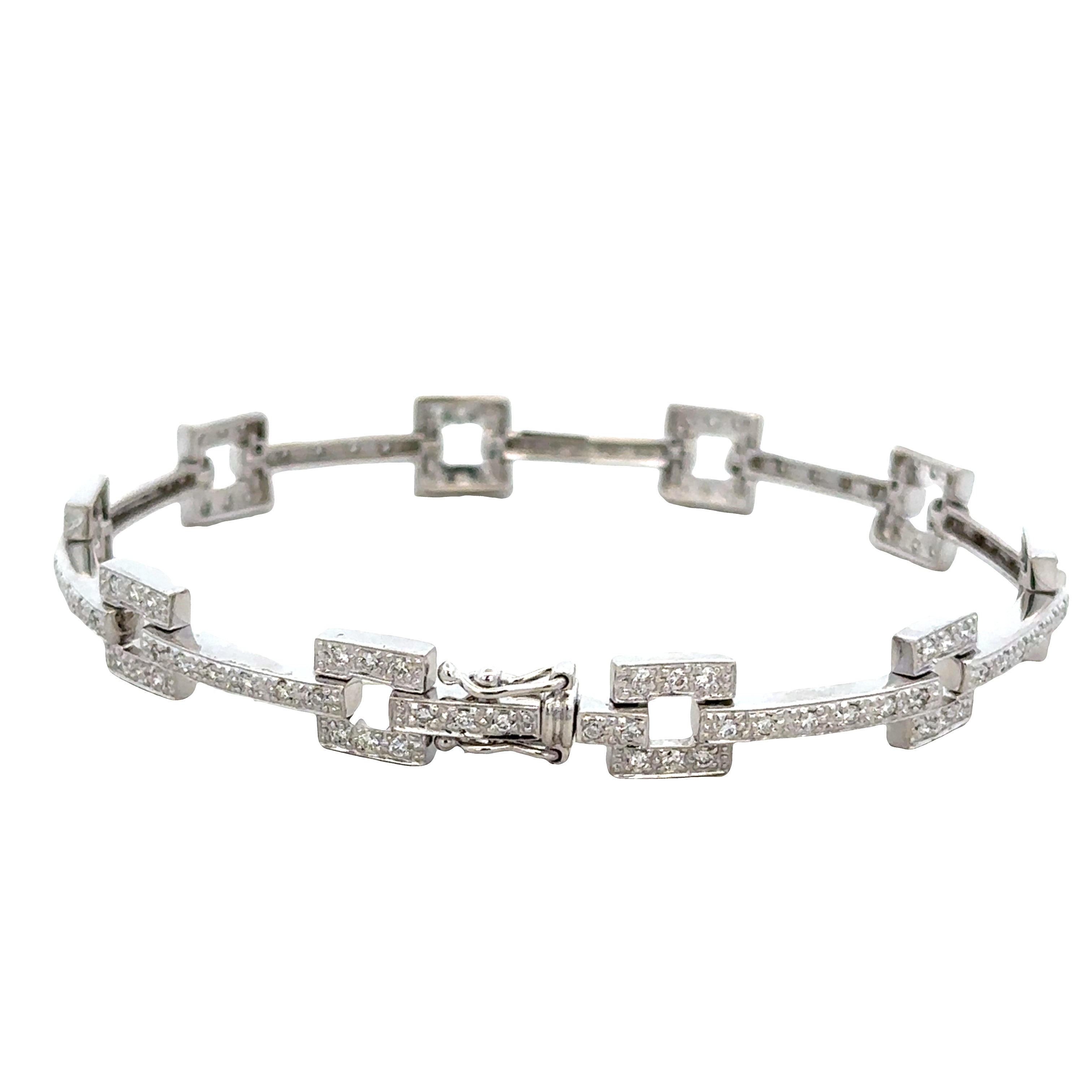 14k White Gold Geometric Diamond Bracelet – 7"