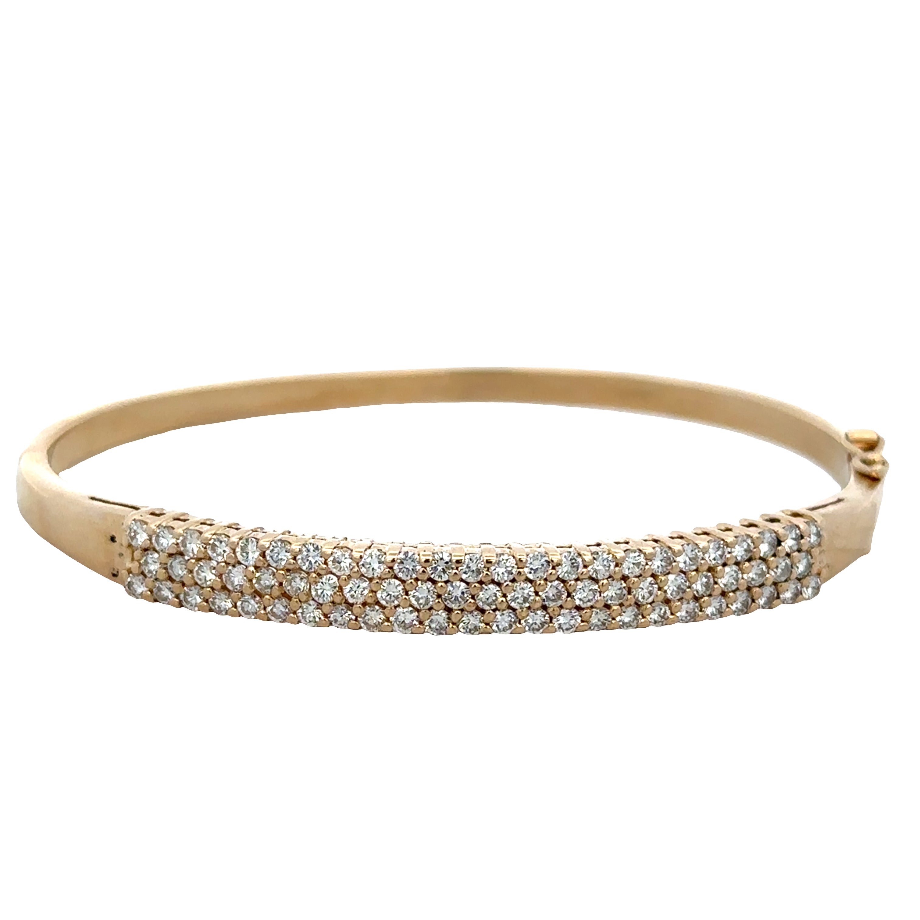 14k Yellow Gold Three Row Diamond Hinged Bangle Bracelet