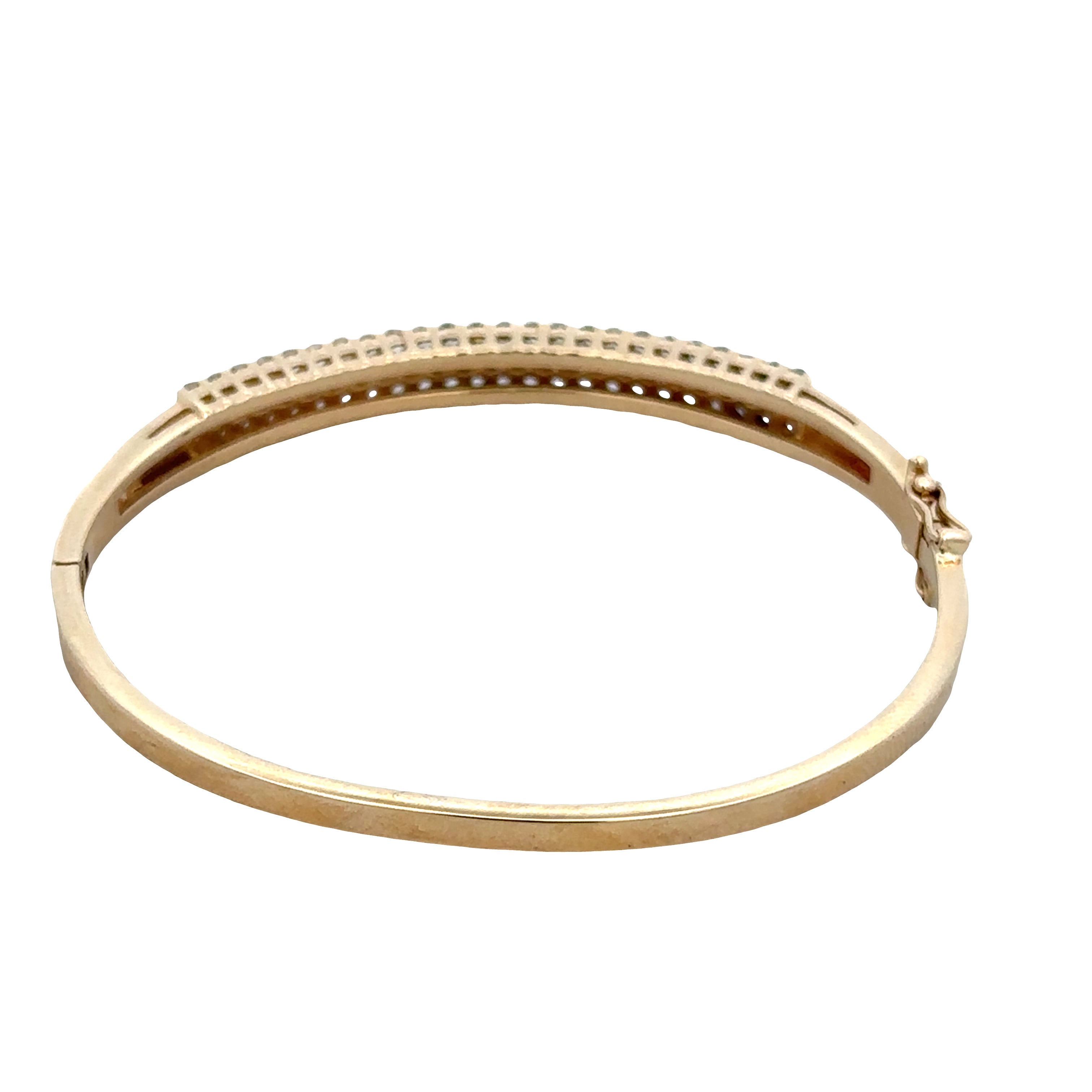 14k Yellow Gold Three Row Diamond Hinged Bangle Bracelet