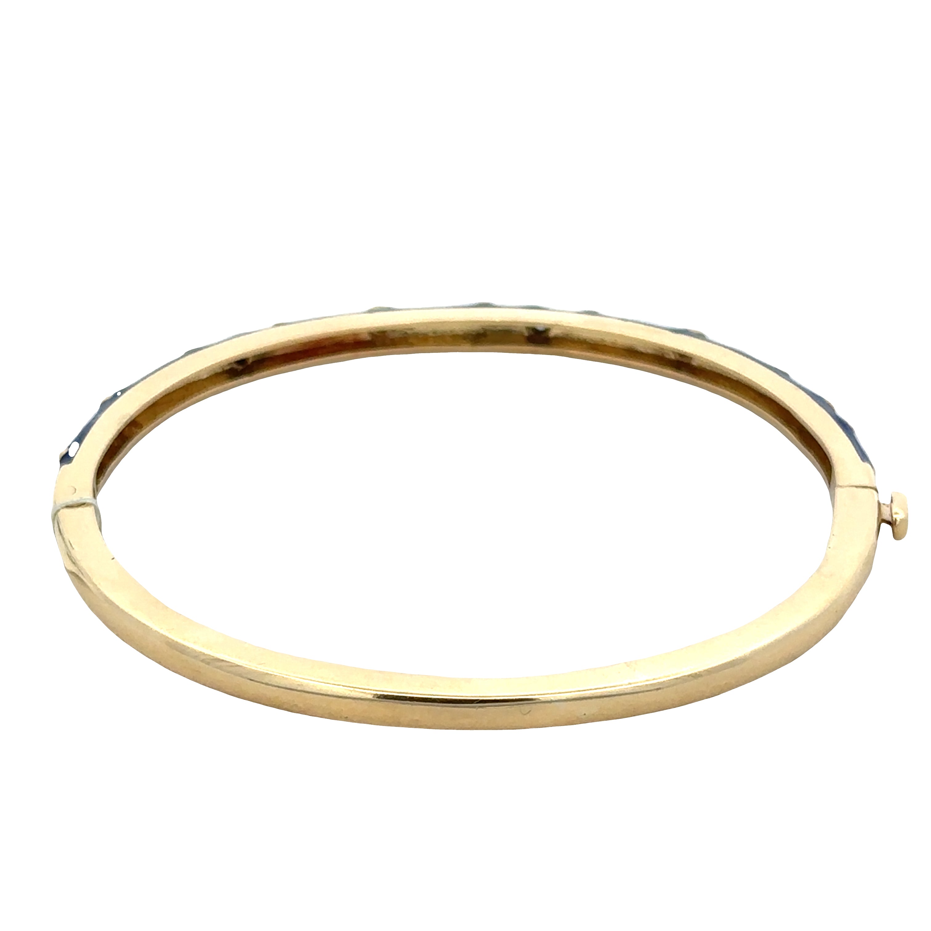 Estate Hidalgo 18k Yellow Gold Diamond & Blue Enamel Hinged Bangle Bracelet