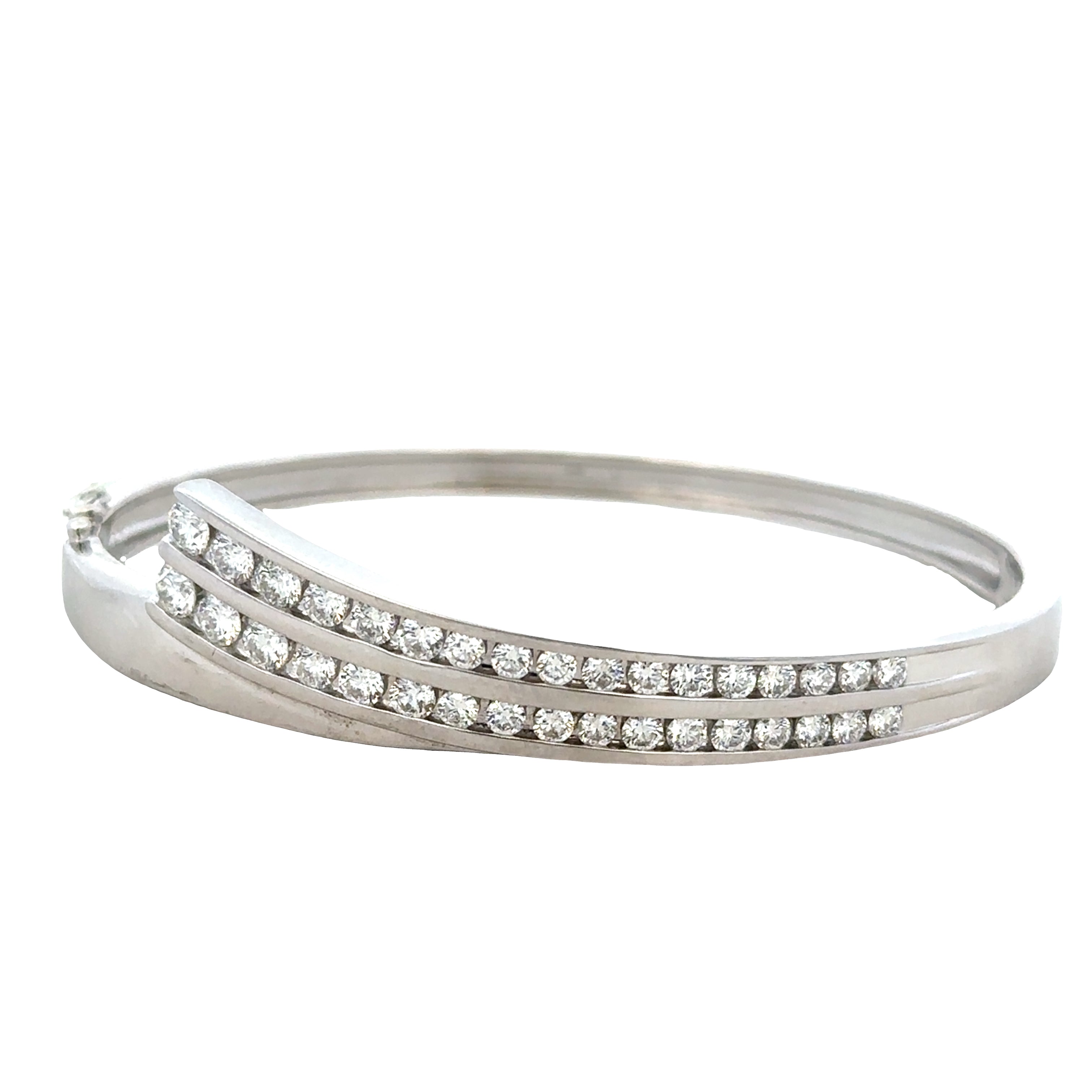 14k White Gold 2.26 CTW Diamond Hinged Bangle Bracelet – Fits a 6.75" Wrist