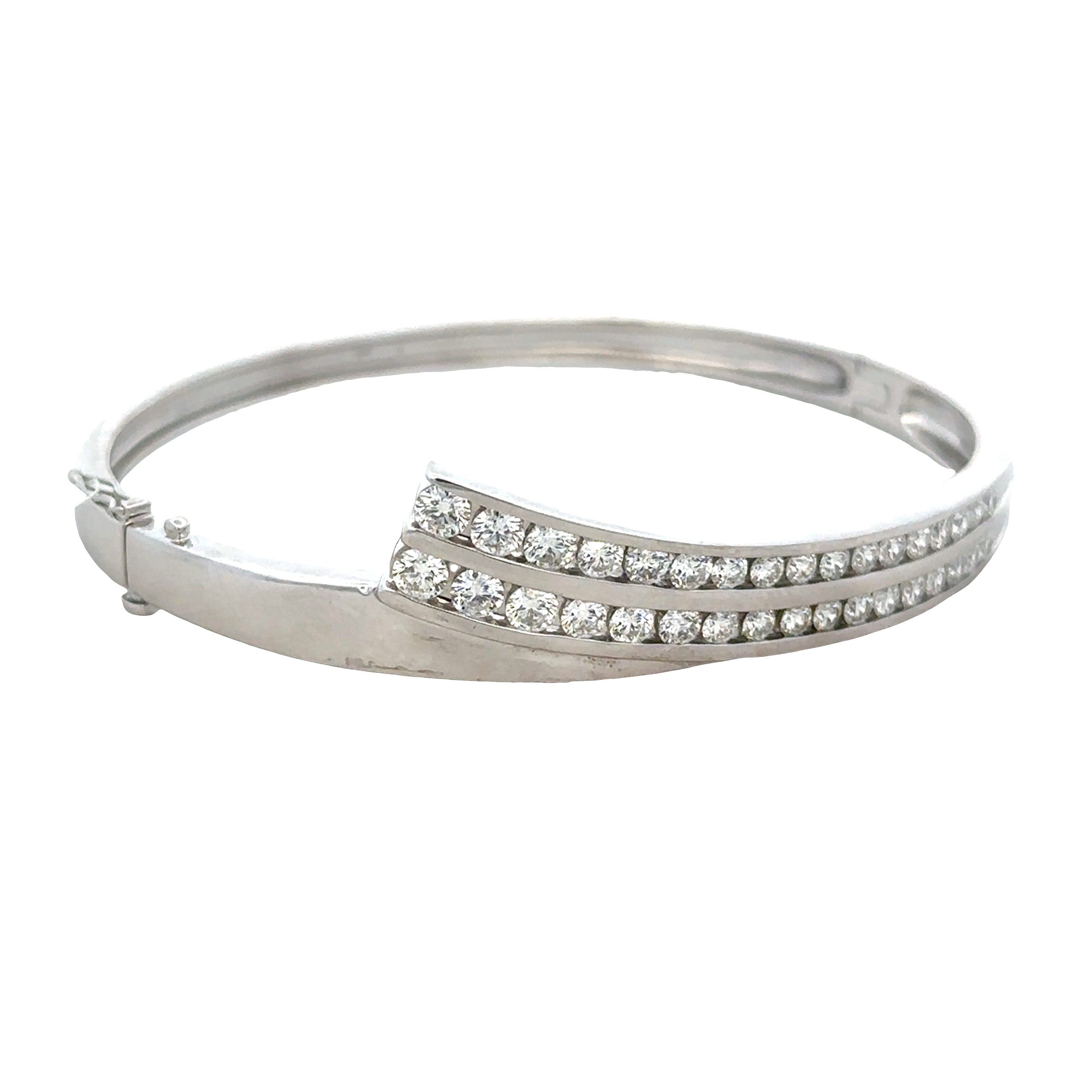 14k White Gold 2.26 CTW Diamond Hinged Bangle Bracelet – Fits a 6.75" Wrist