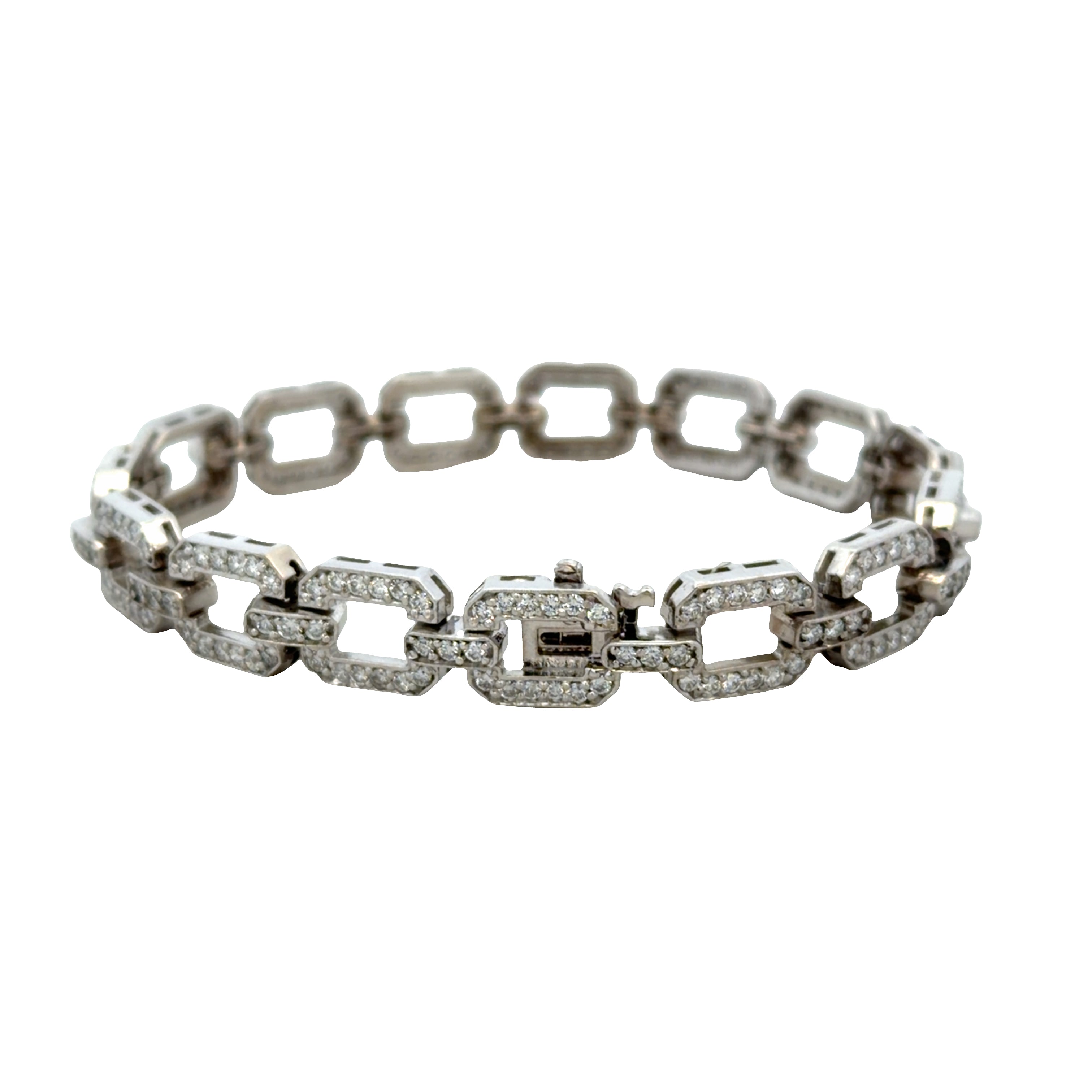 14k White Gold 3.02 CT Diamond Art Deco-Inspired Openwork Bracelet – 7"
