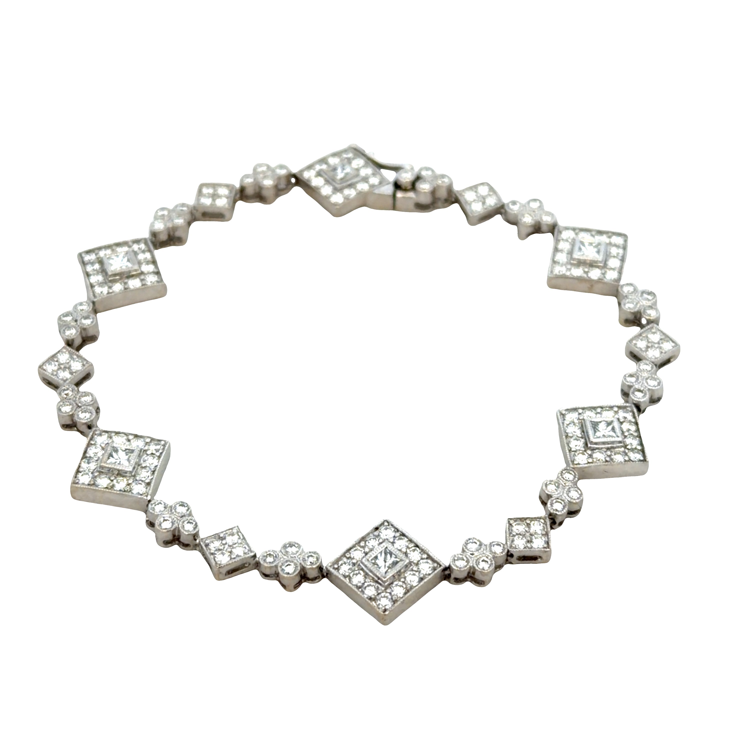 14k White Gold 3.06 CT Diamond Vintage-Inspired Geometric Bracelet – 7.25"