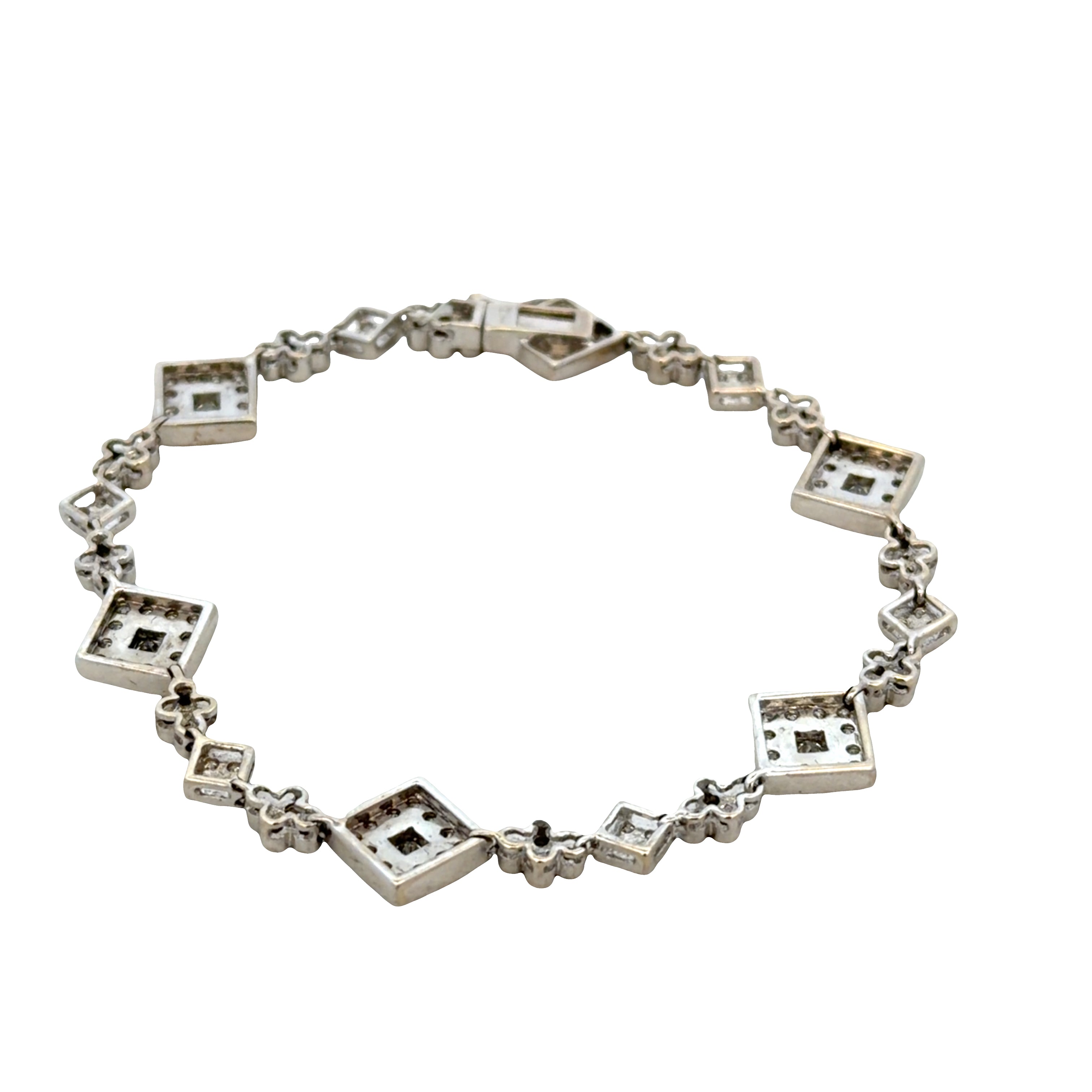 14k White Gold 3.06 CT Diamond Vintage-Inspired Geometric Bracelet – 7.25"