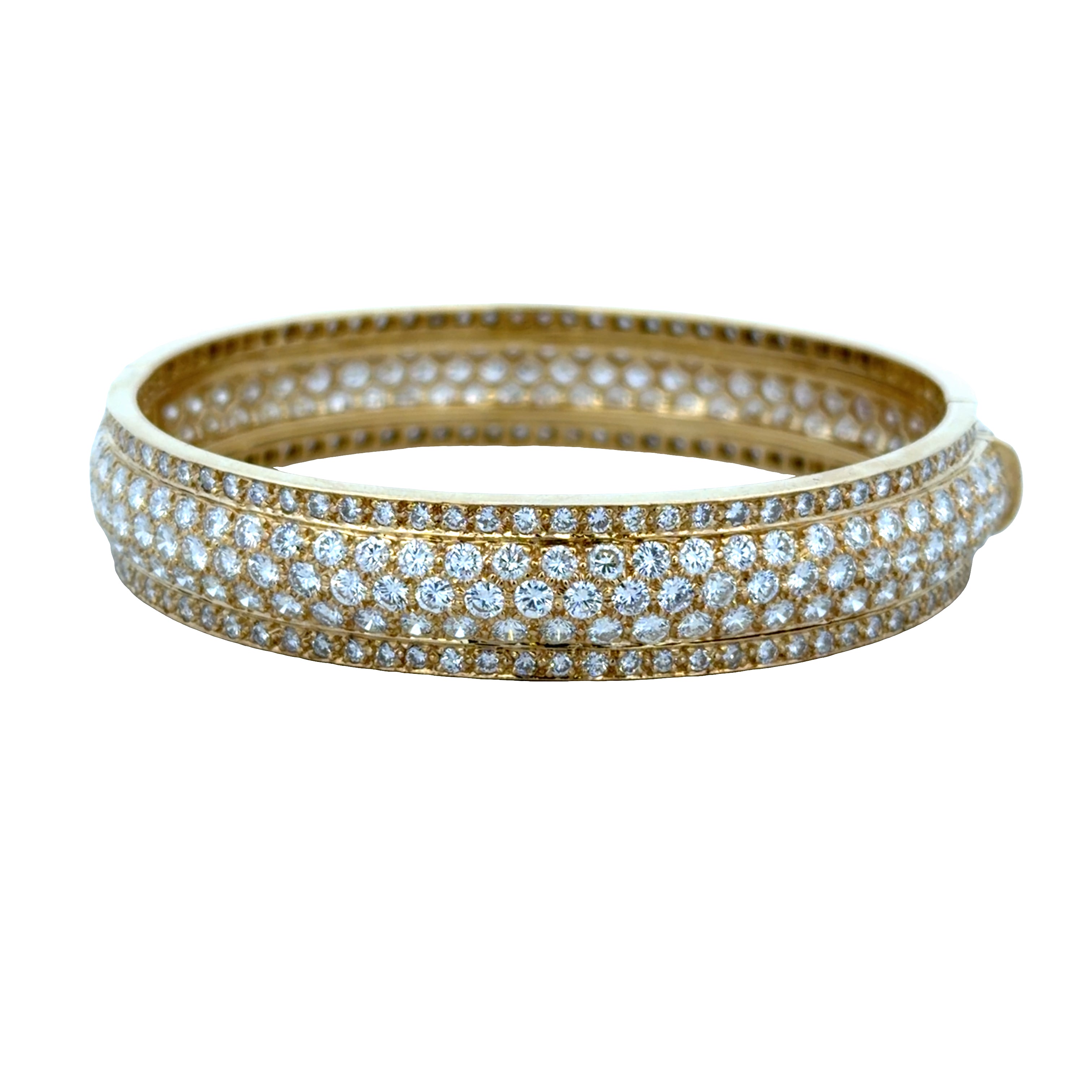 18k Yellow Gold 6.38 CT Pavé Diamond Hinged Bangle Bracelet