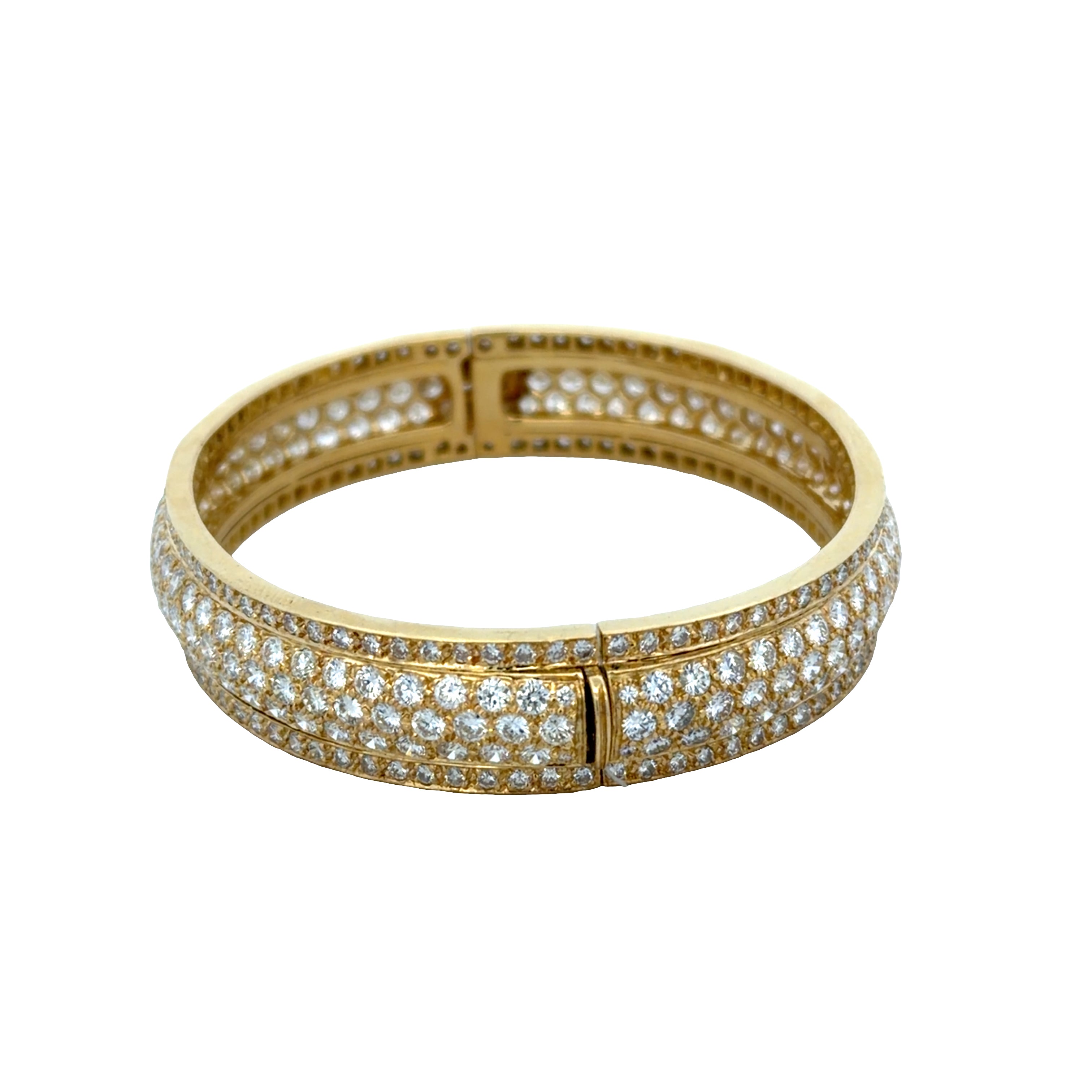 18k Yellow Gold 6.38 CT Pavé Diamond Hinged Bangle Bracelet