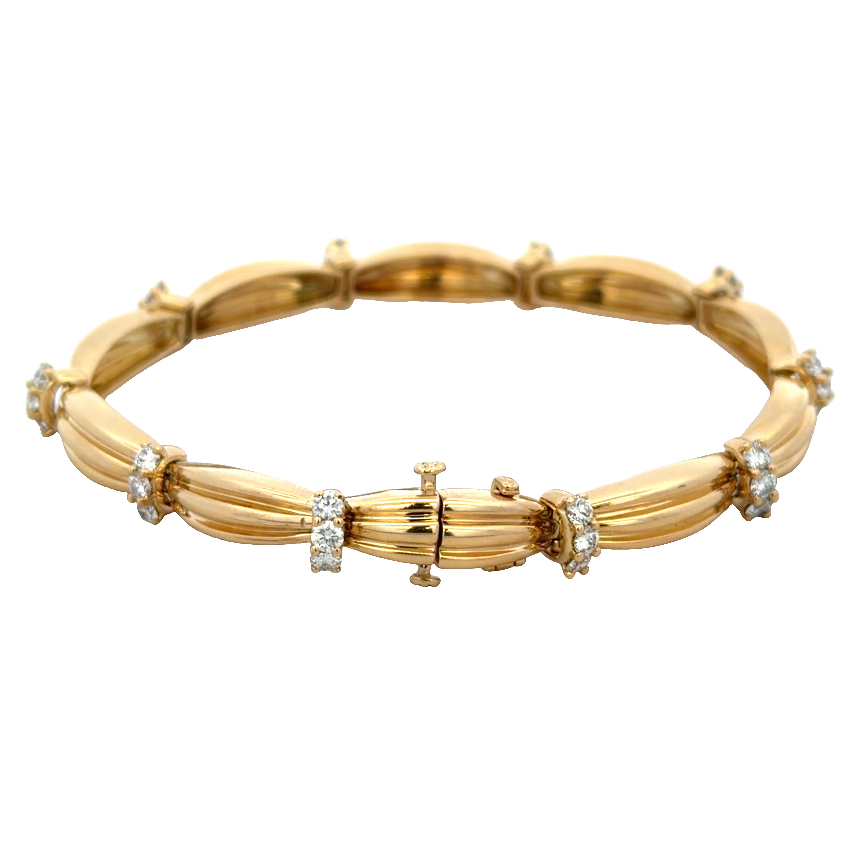 Vintage Tiffany & Co. 18k Yellow Gold 1.50 CT Diamond Textured Link Bracelet – 7"