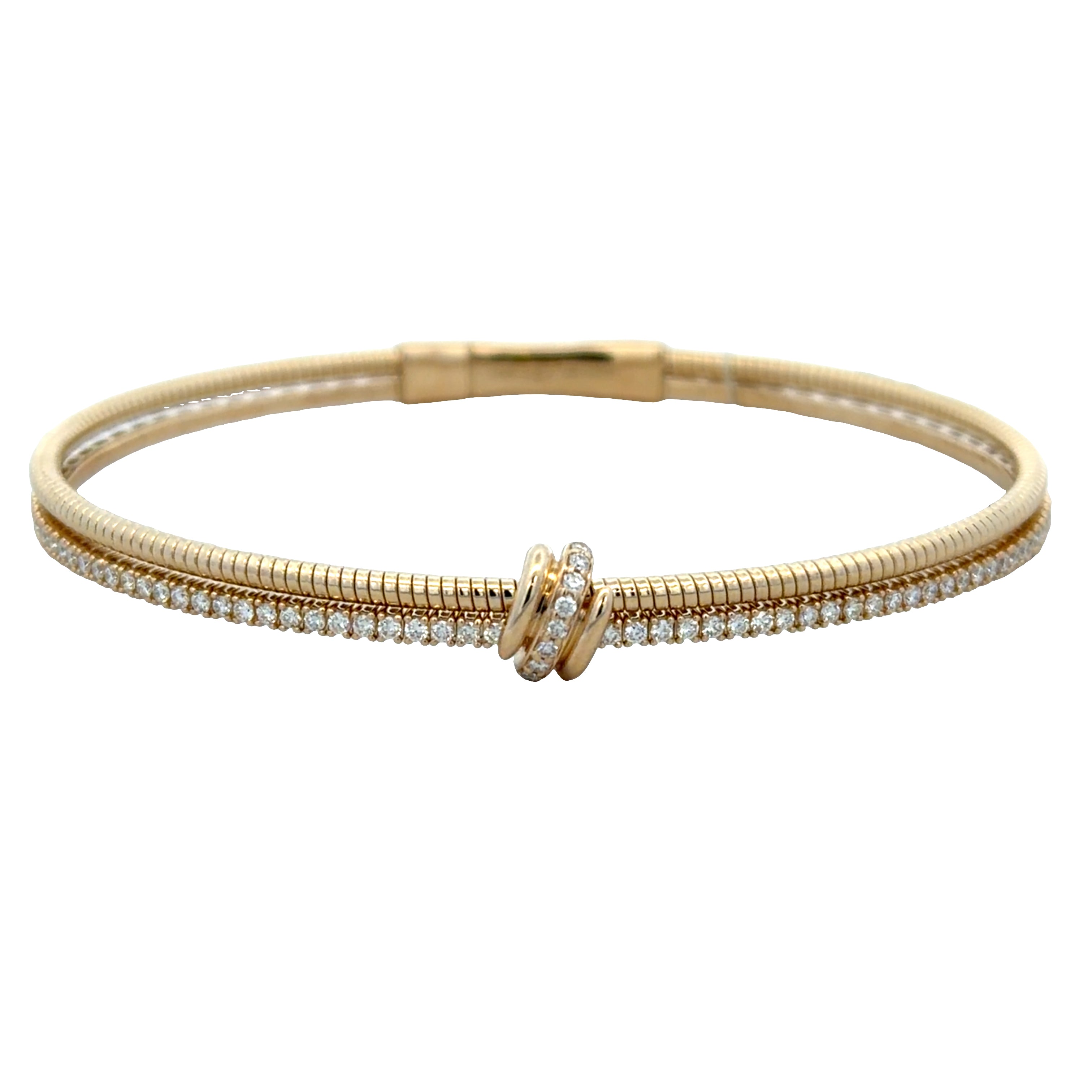 14k Yellow Gold 0.50 CT Diamond Two-Row Flexible Knot Bangle Bracelet