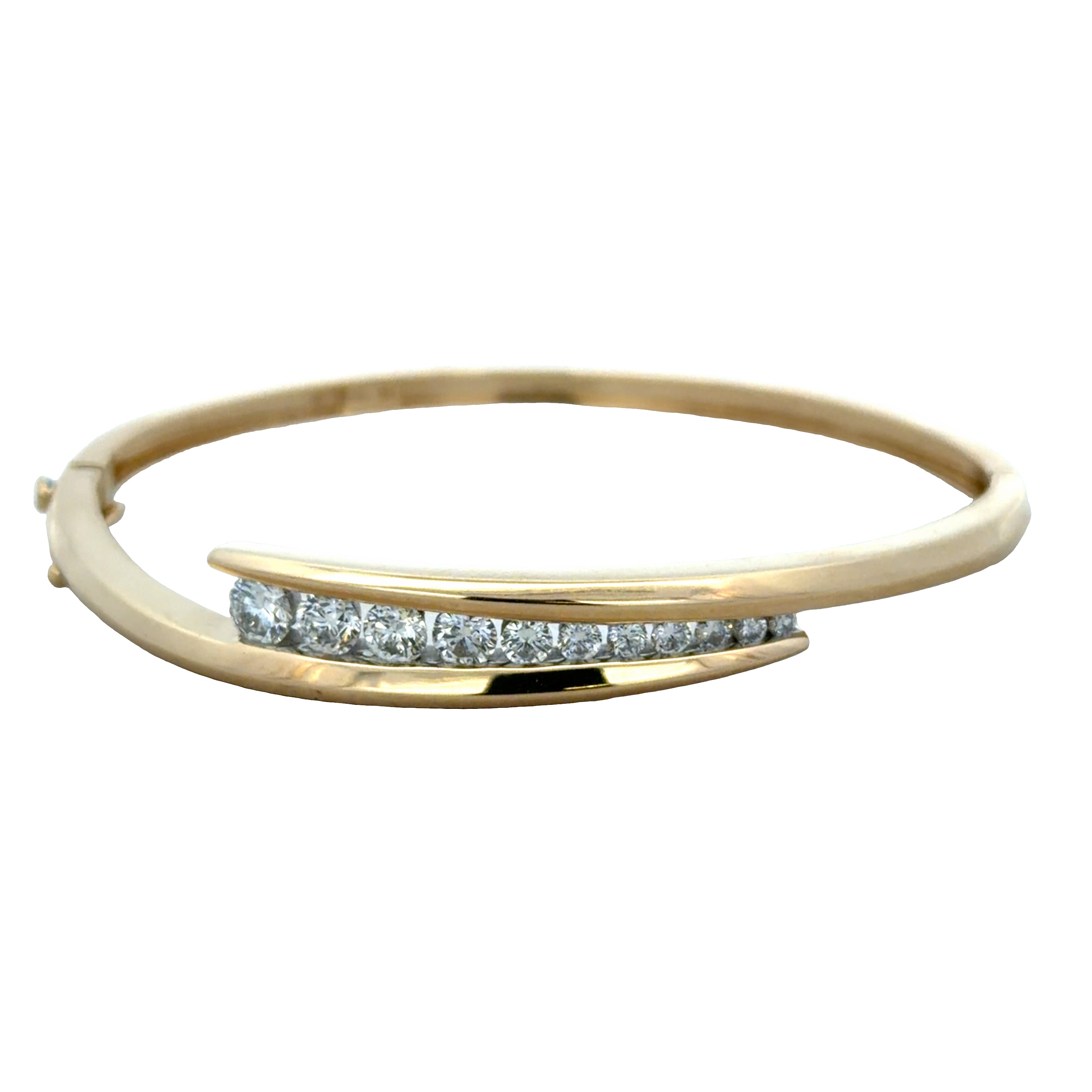 14k Yellow Gold 1.36 CT Graduated Diamond Bypass Bangle Bracelet