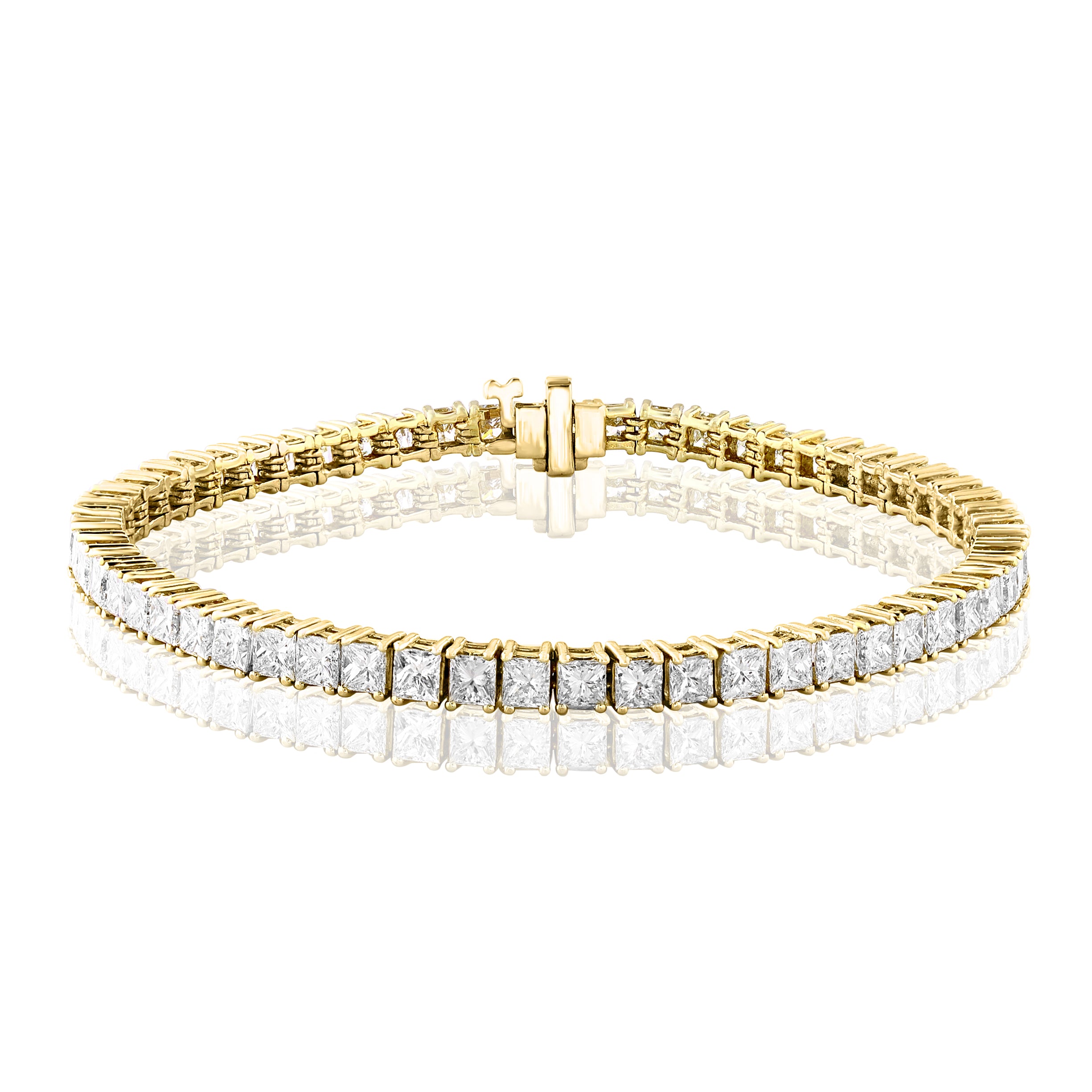 14k Yellow Gold Princess Cut Diamond Tennis Bracelet – 10.38 Carats – 7"