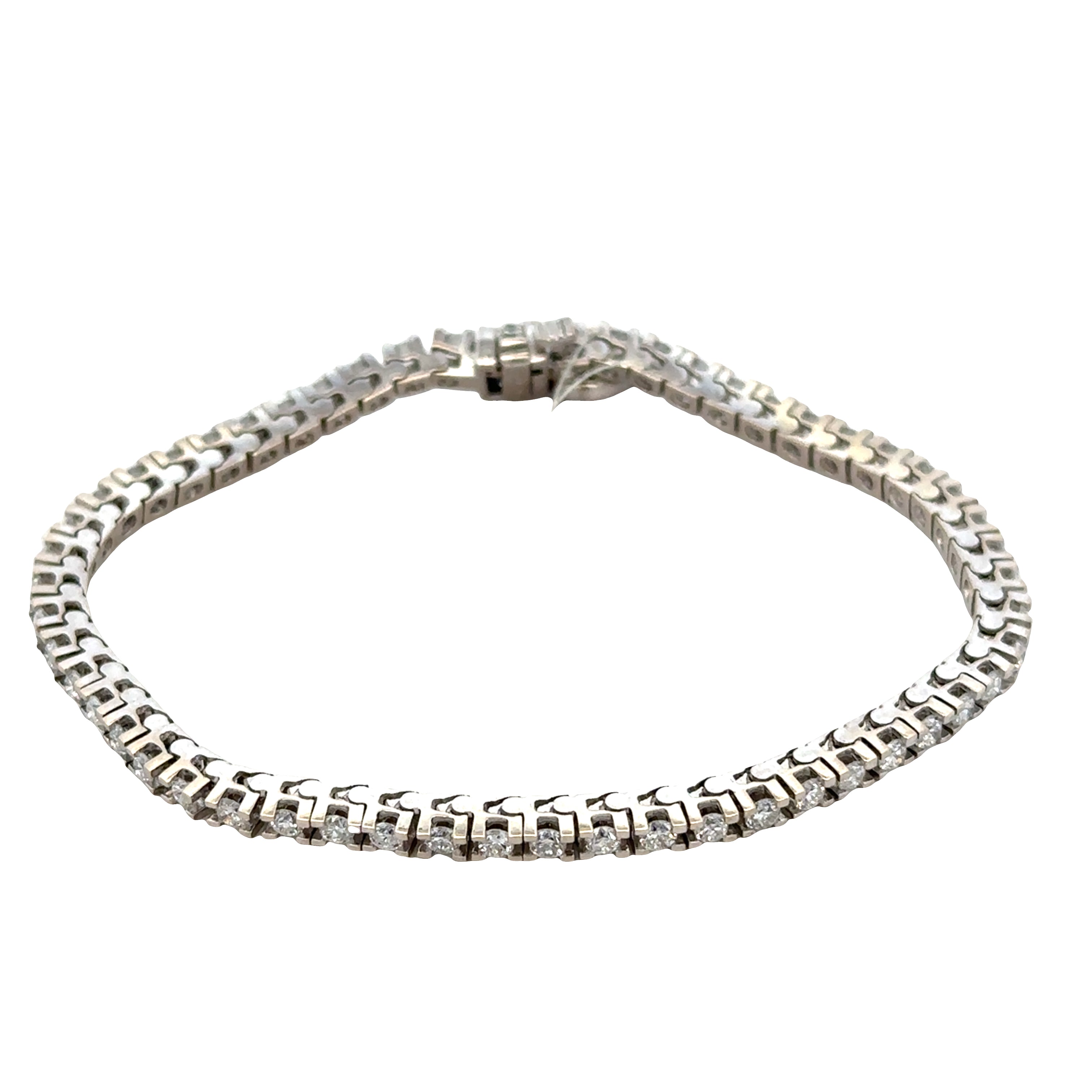14k White Gold Diamond Tennis Bracelet with Diamond Heart Charm – 7"