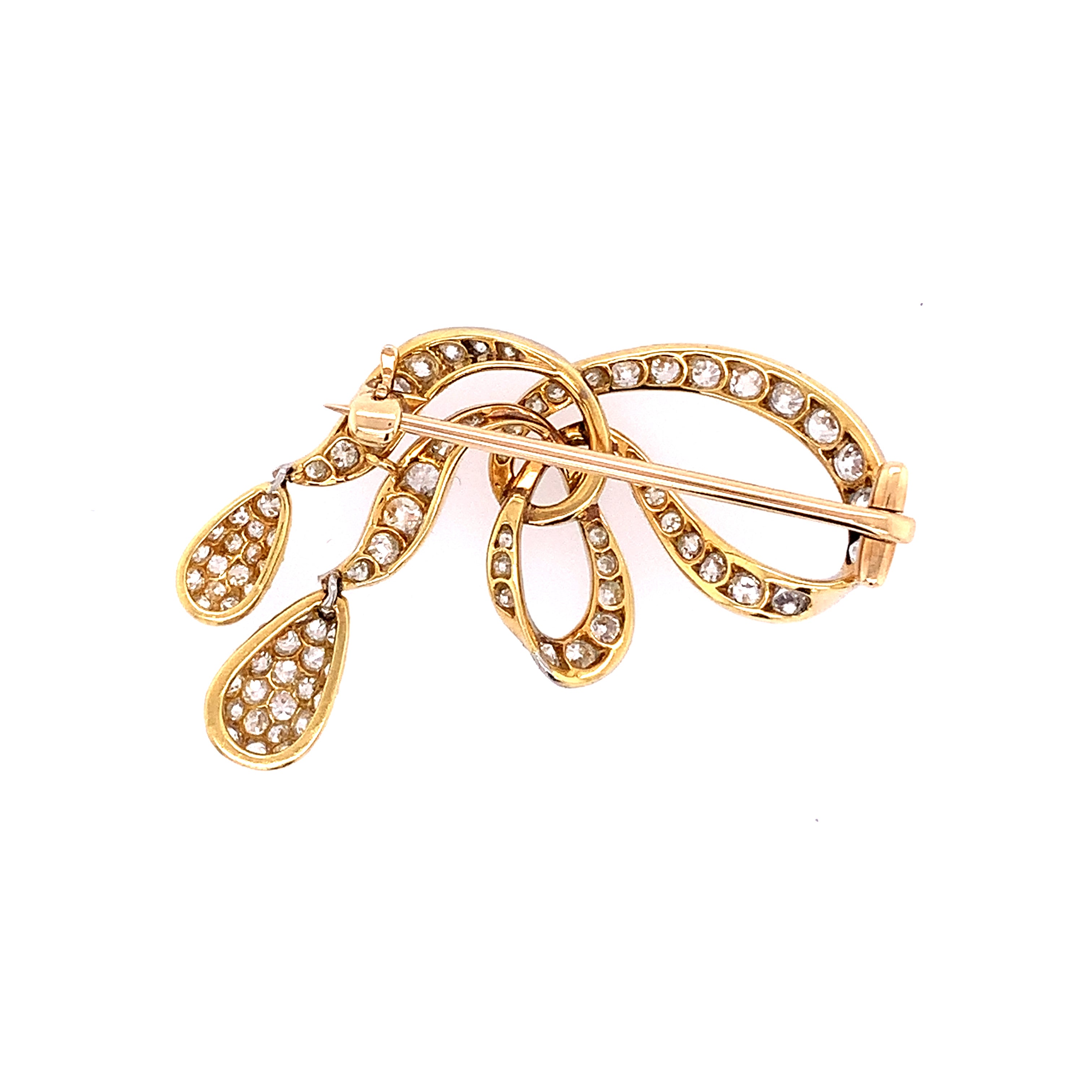 Edwardian Antique Platinum & 18k Gold Diamond Bow Brooch