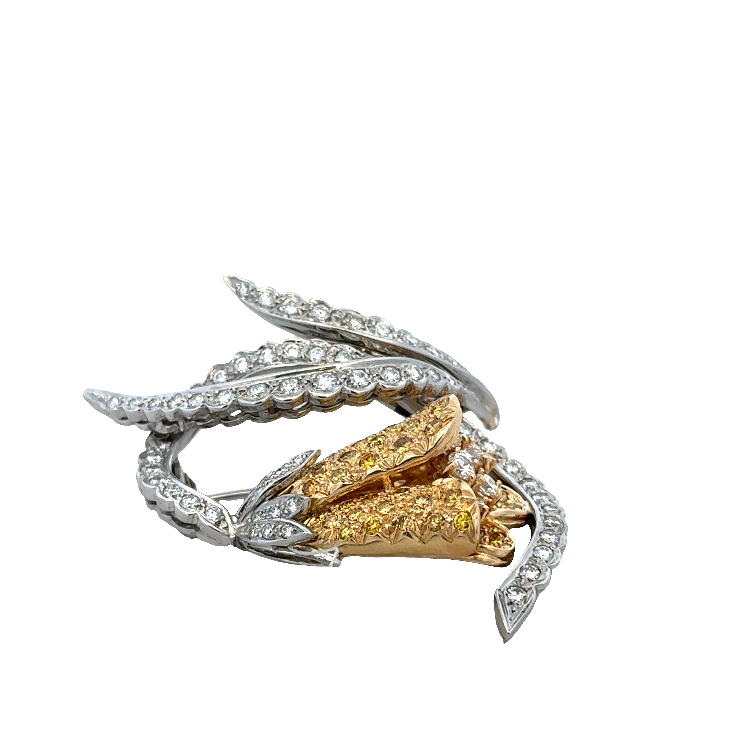 Estate Elan Platinum & 18k Yellow Gold Diamond Floral Brooch – Circa 1980s