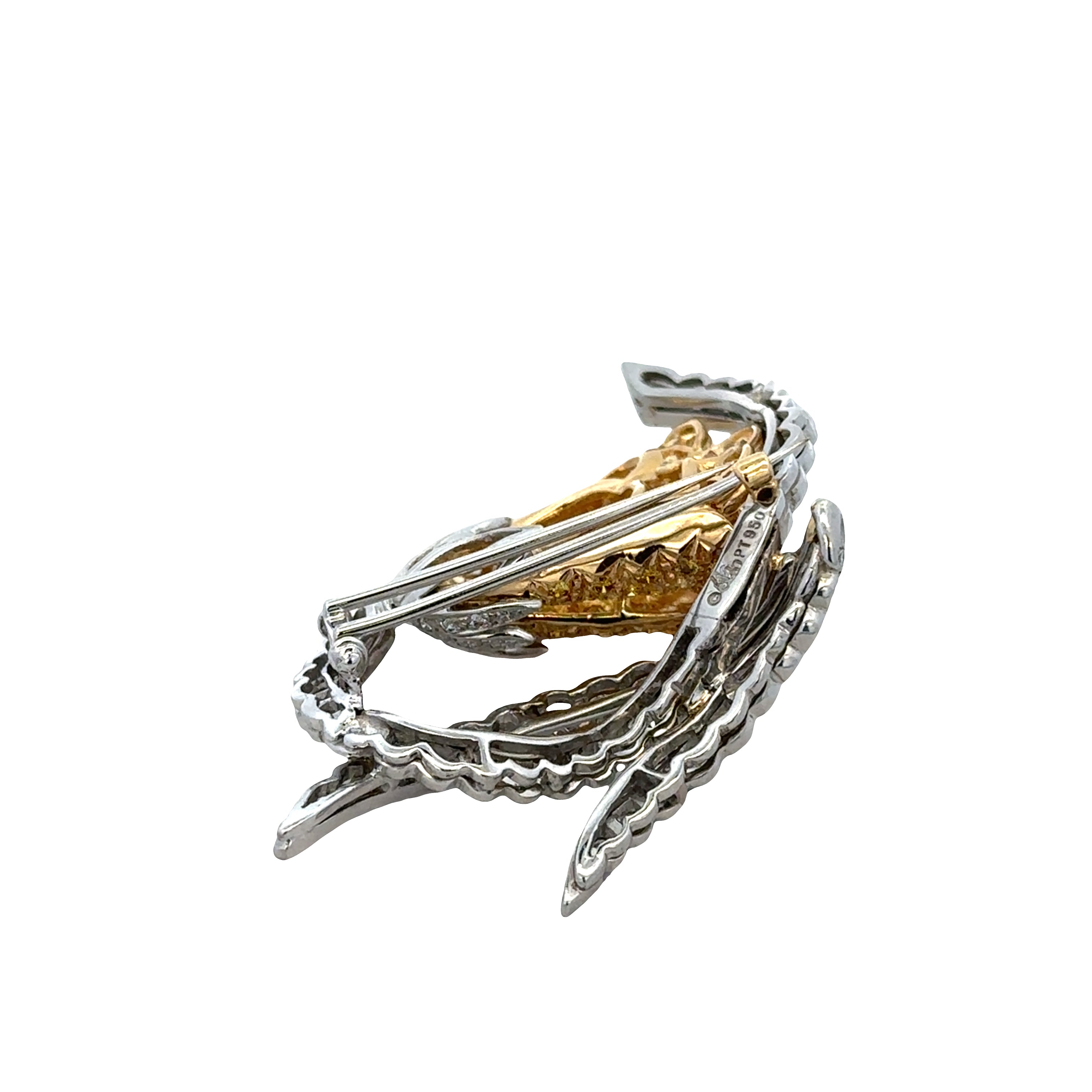 Estate Elan Platinum & 18k Yellow Gold Diamond Floral Brooch – Circa 1980s