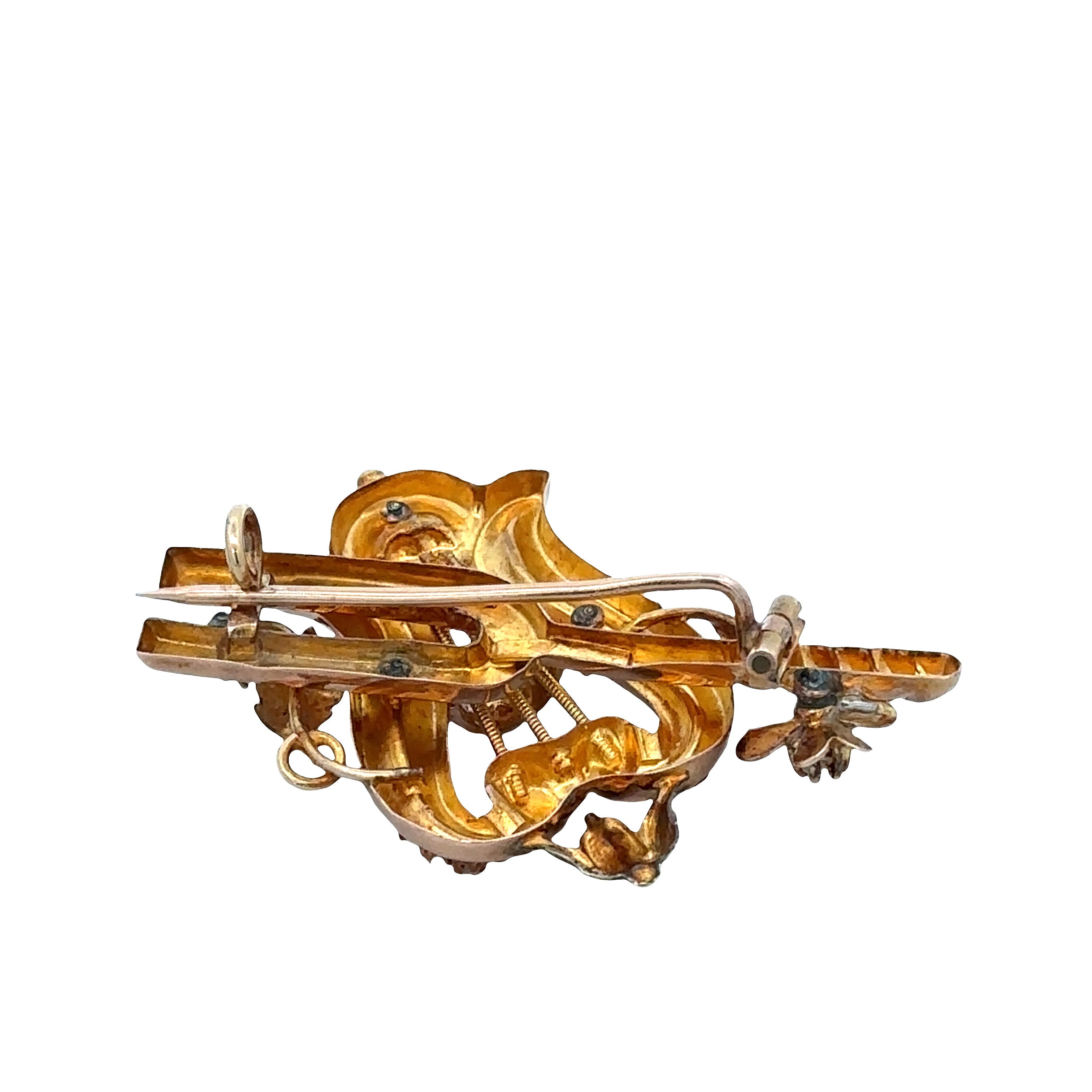 Antique Victorian 12–13 Karat Rose & Green Gold Lyre Brooch – Circa 1890s