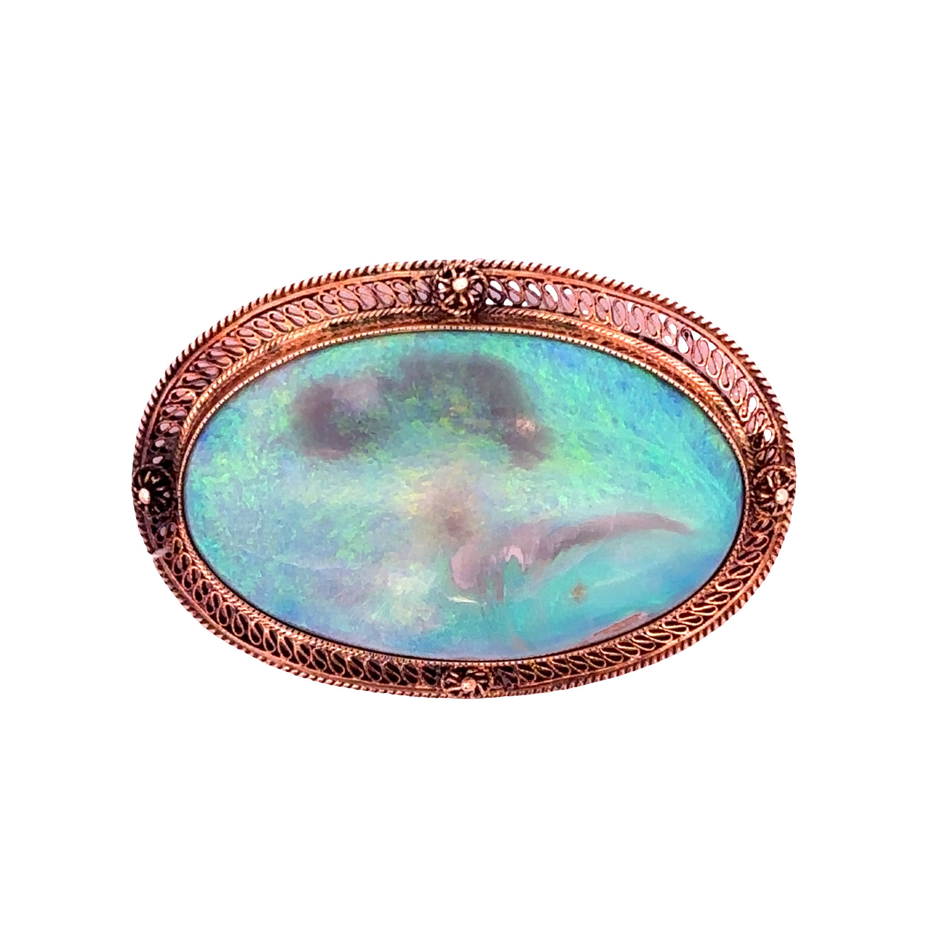 Vintage 1940s 14k Rose Gold Black Opal Brooch