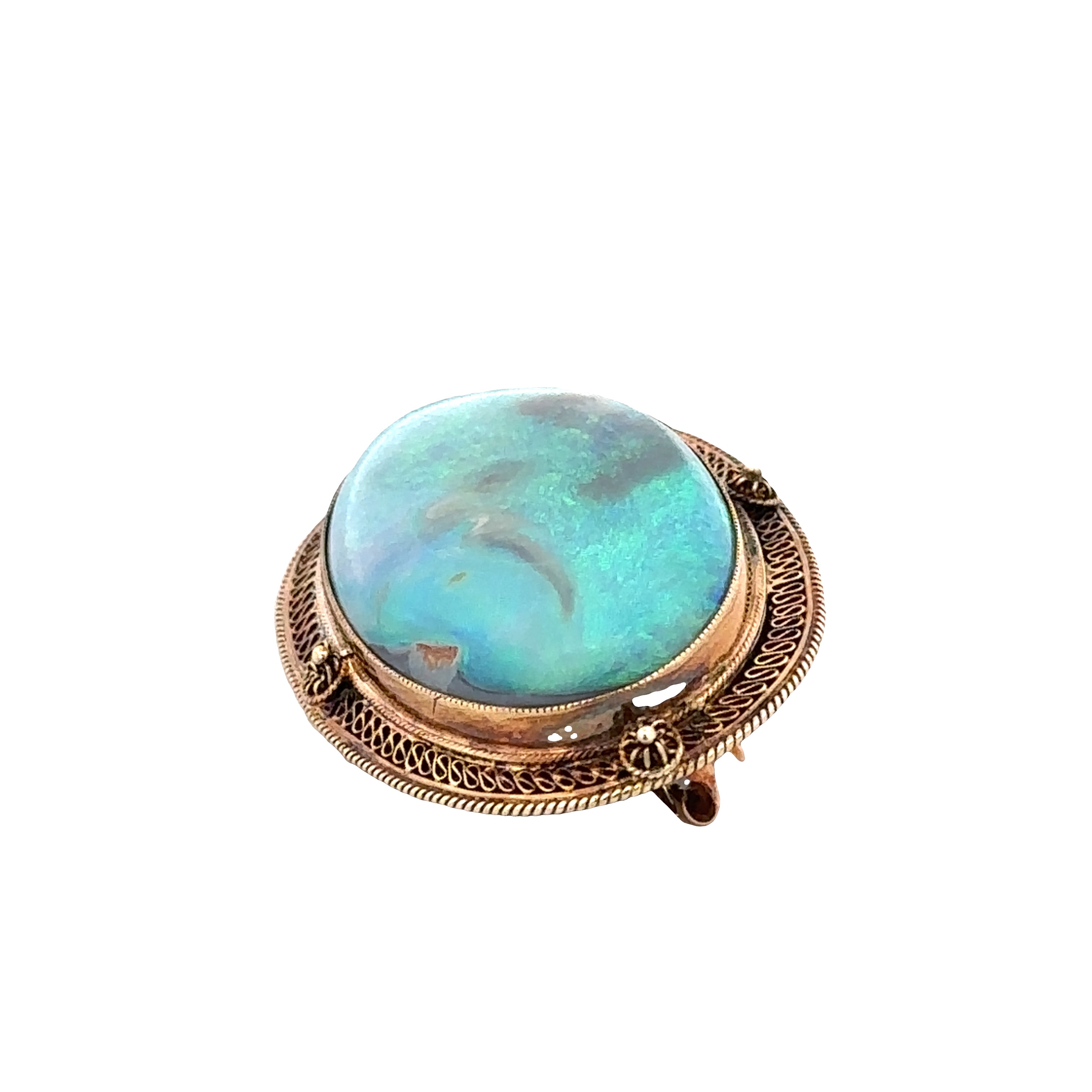 Vintage 1940s 14k Rose Gold Black Opal Brooch