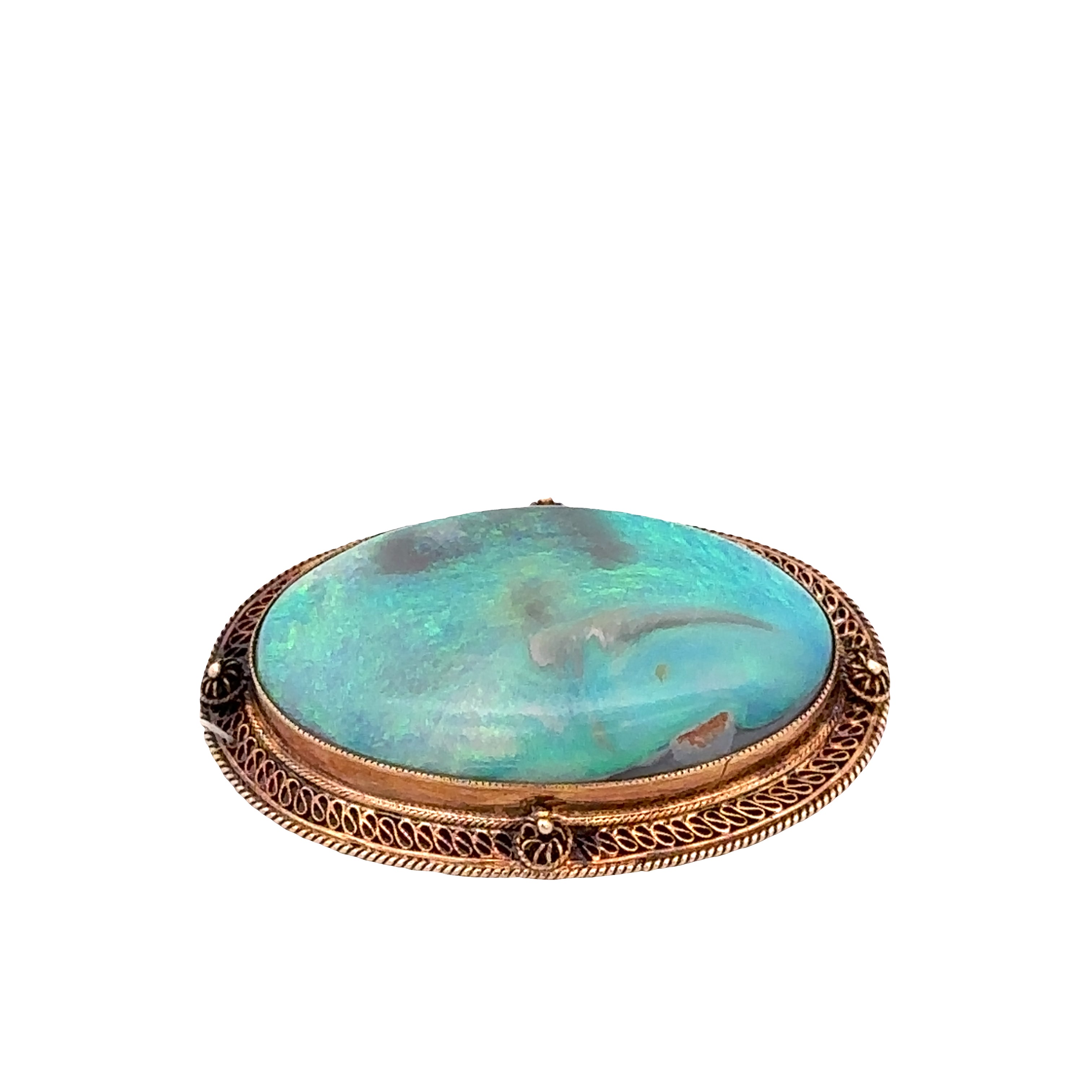 Vintage 1940s 14k Rose Gold Black Opal Brooch