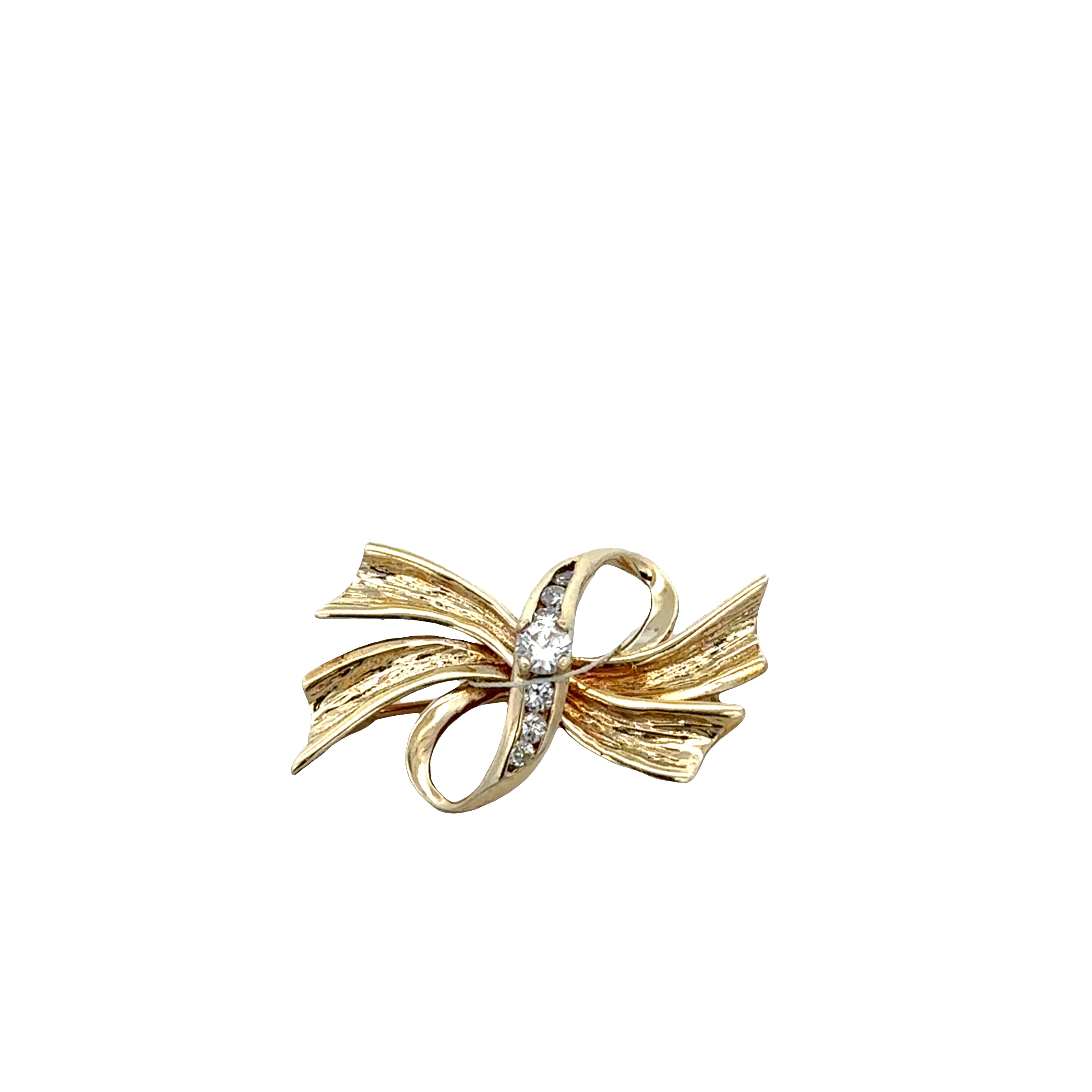 14k Yellow Gold Diamond Bow Brooch
