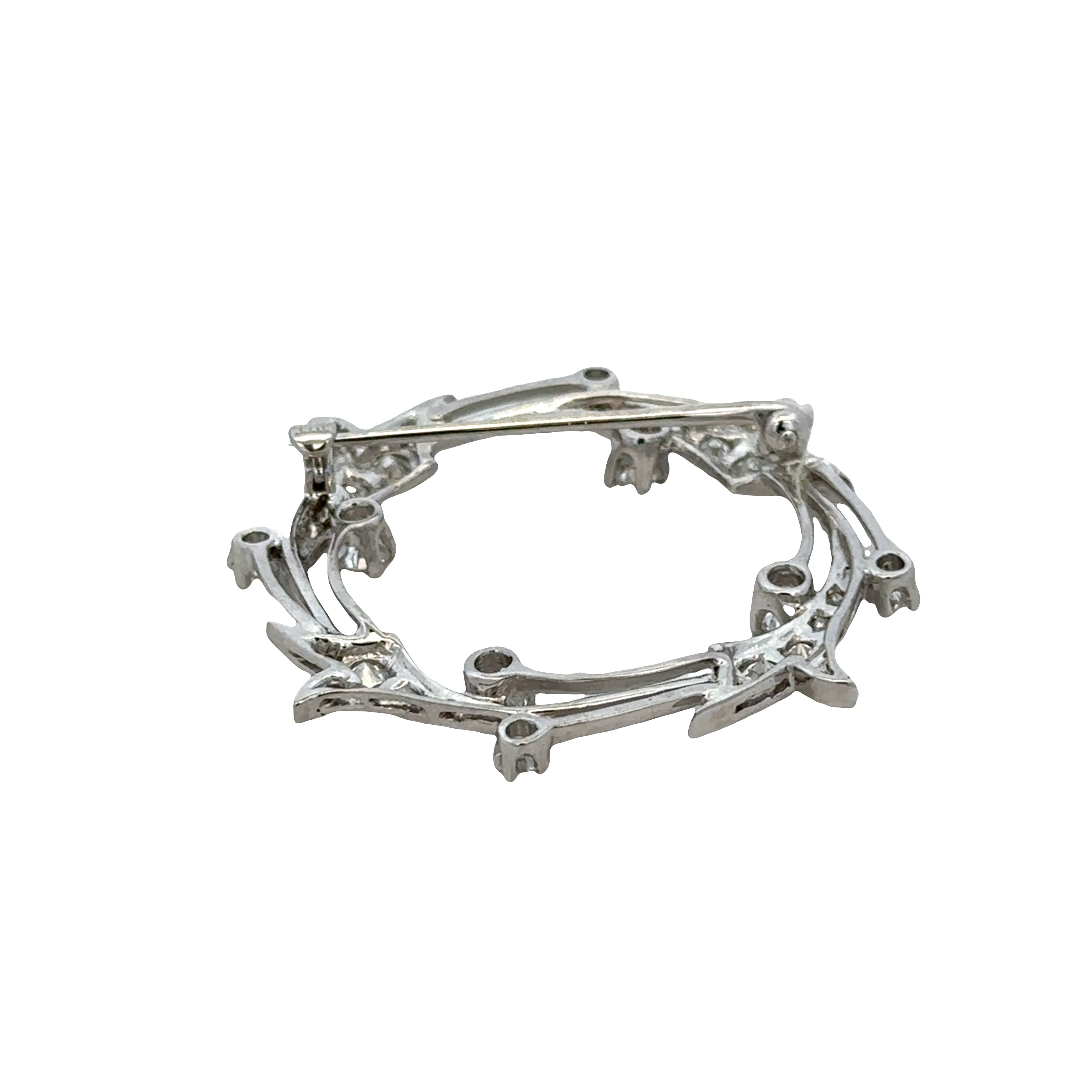 Vintage Mid-Century 14k White Gold Diamond Foliate Circle Brooch – Circa 1950s