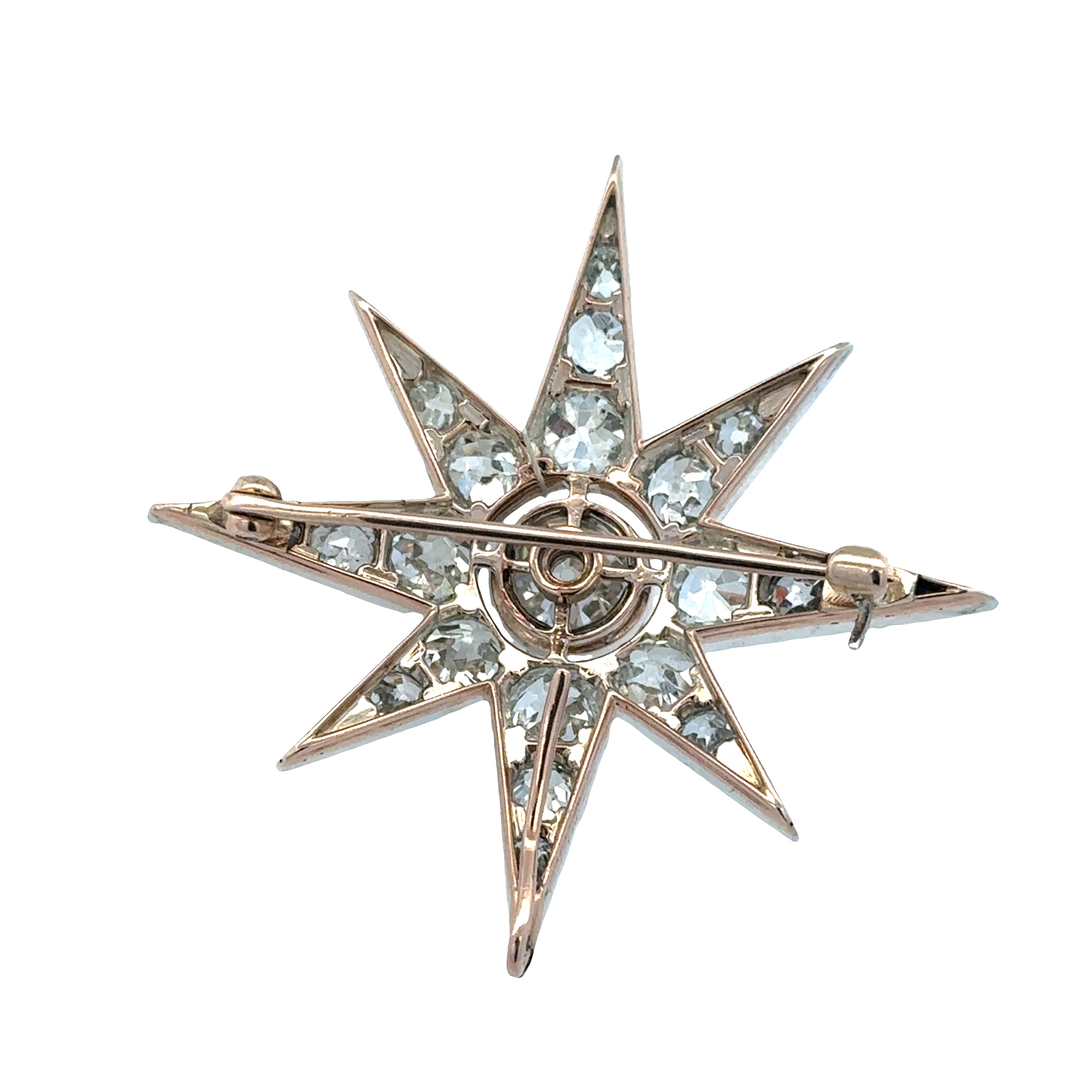 Antique Victorian 12k Rose & White Gold Diamond Star Brooch – Circa 1890s