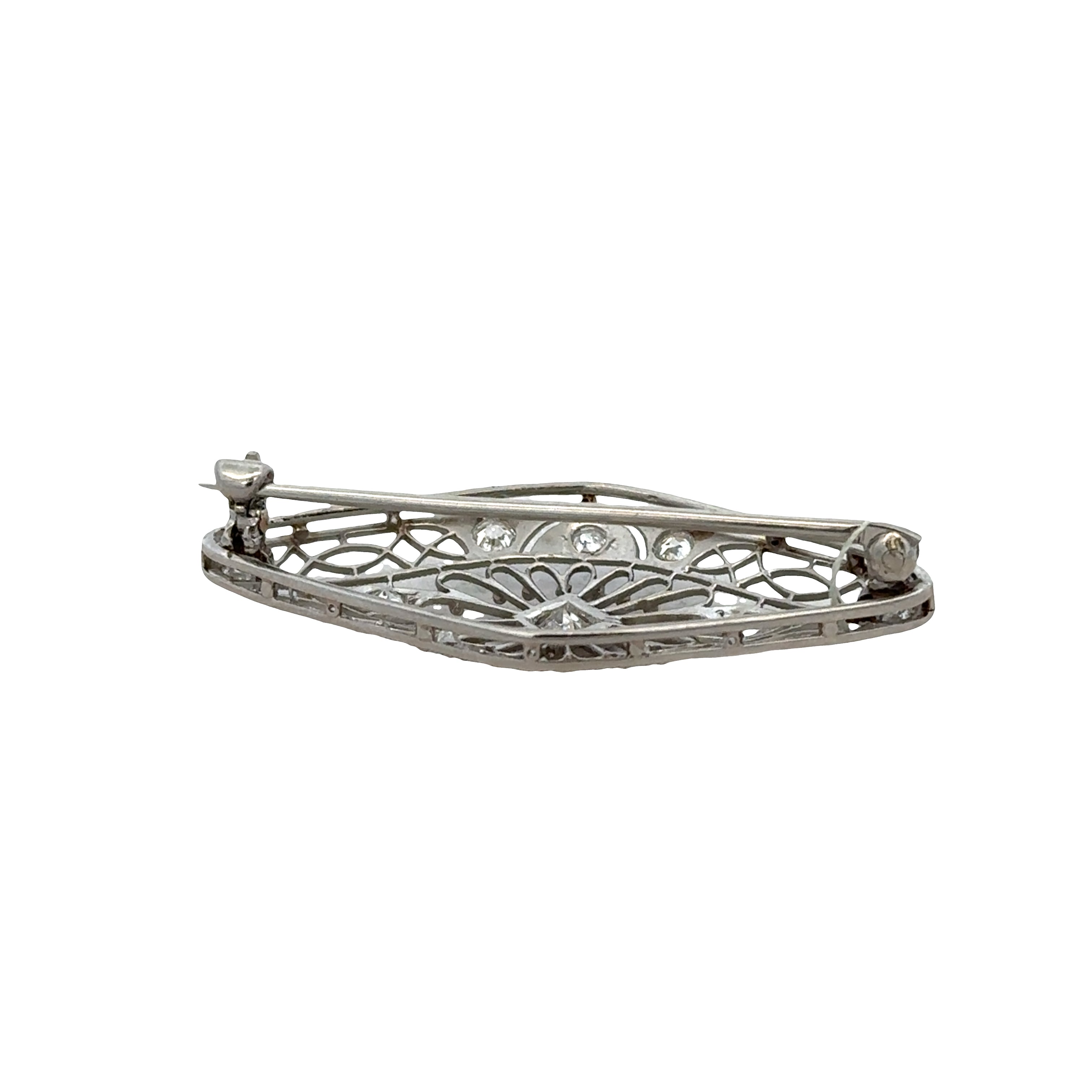 Antique Edwardian Platinum Old European Cut Diamond Filigree Brooch – Circa 1910s