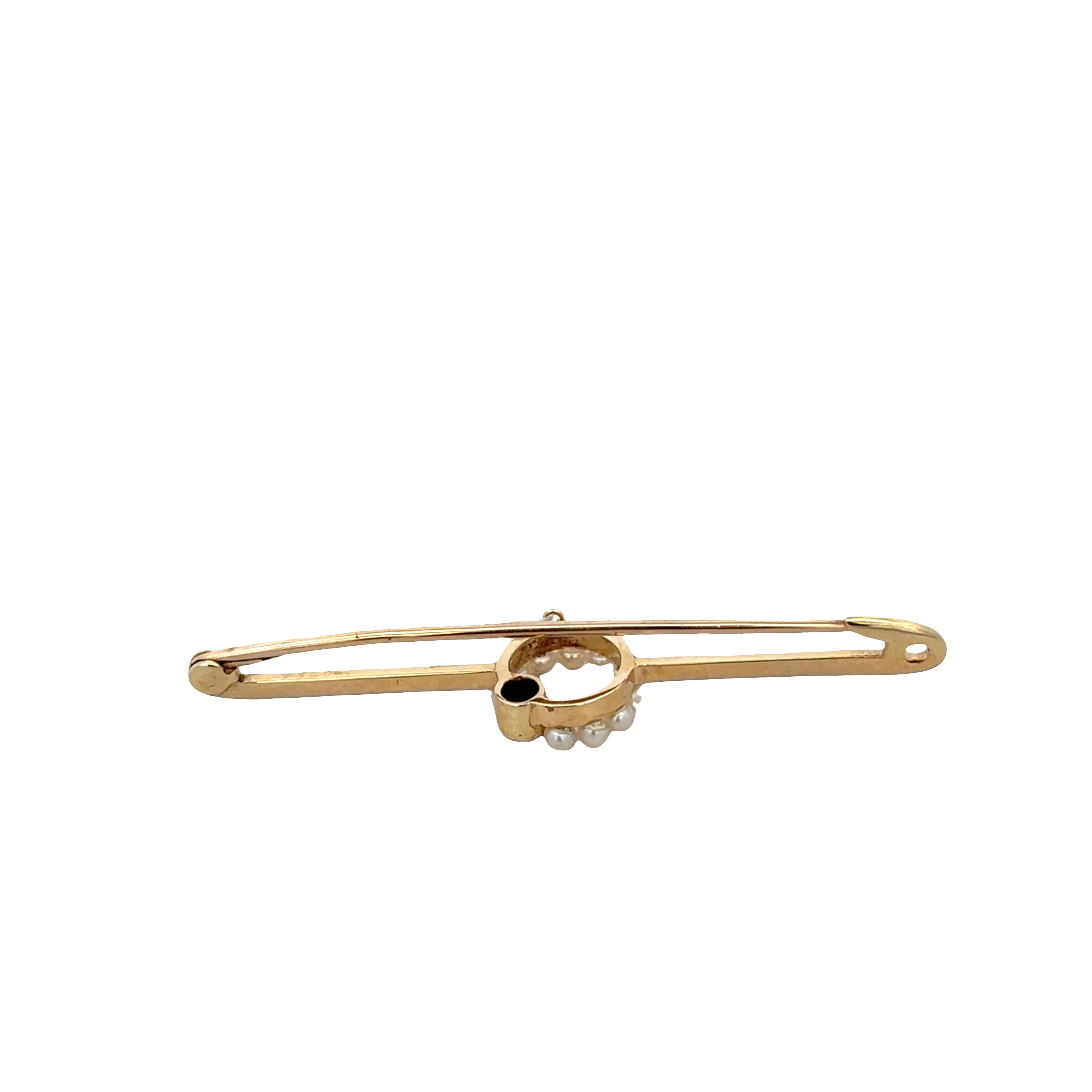 Antique Edwardian 15k White & Yellow Gold Sapphire & Seed Pearl Bar Pin Circa 1910s