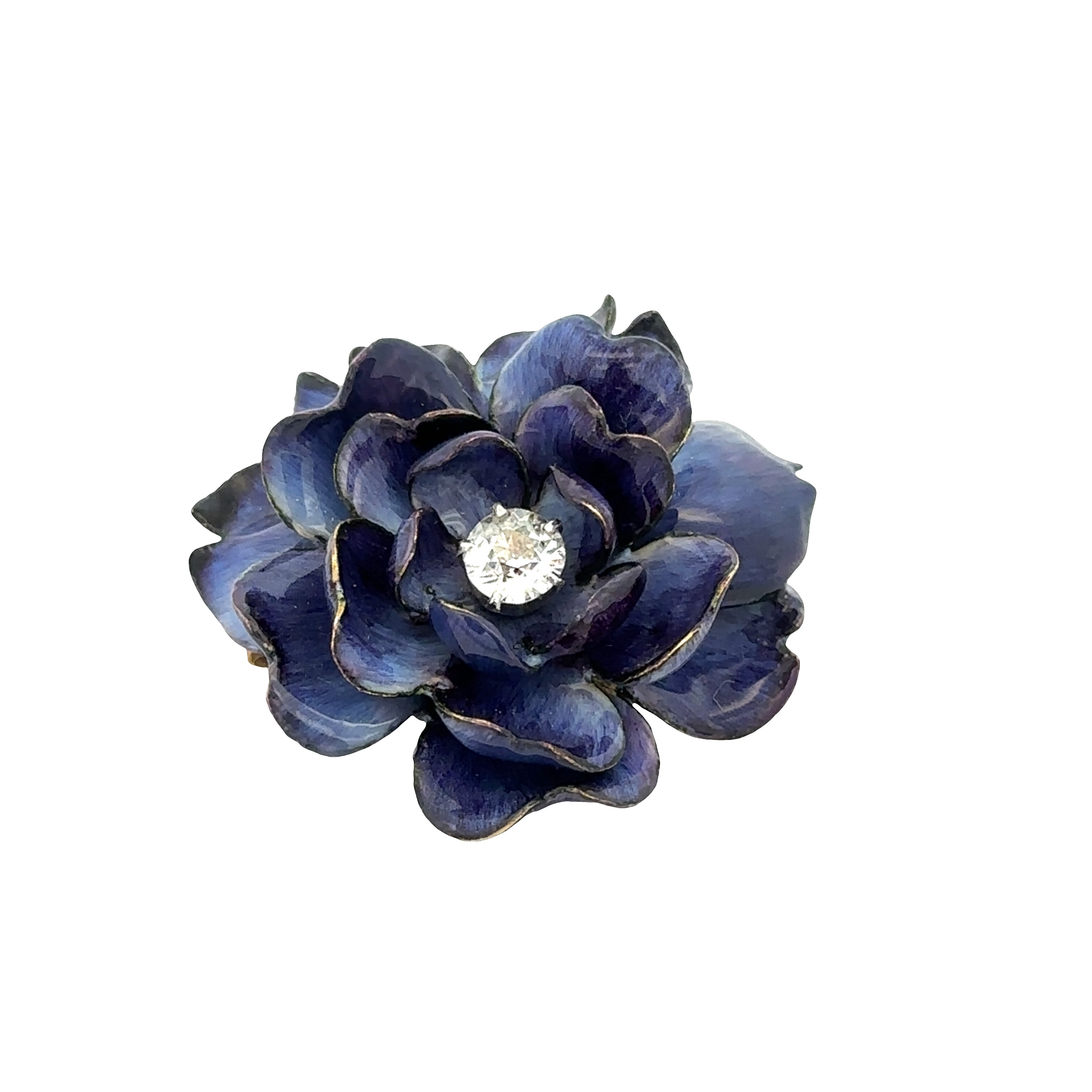 Antique Tiffany & Co. 18k Yellow Gold Enamel Dahlia Diamond Brooch Pendant Circa 1910s