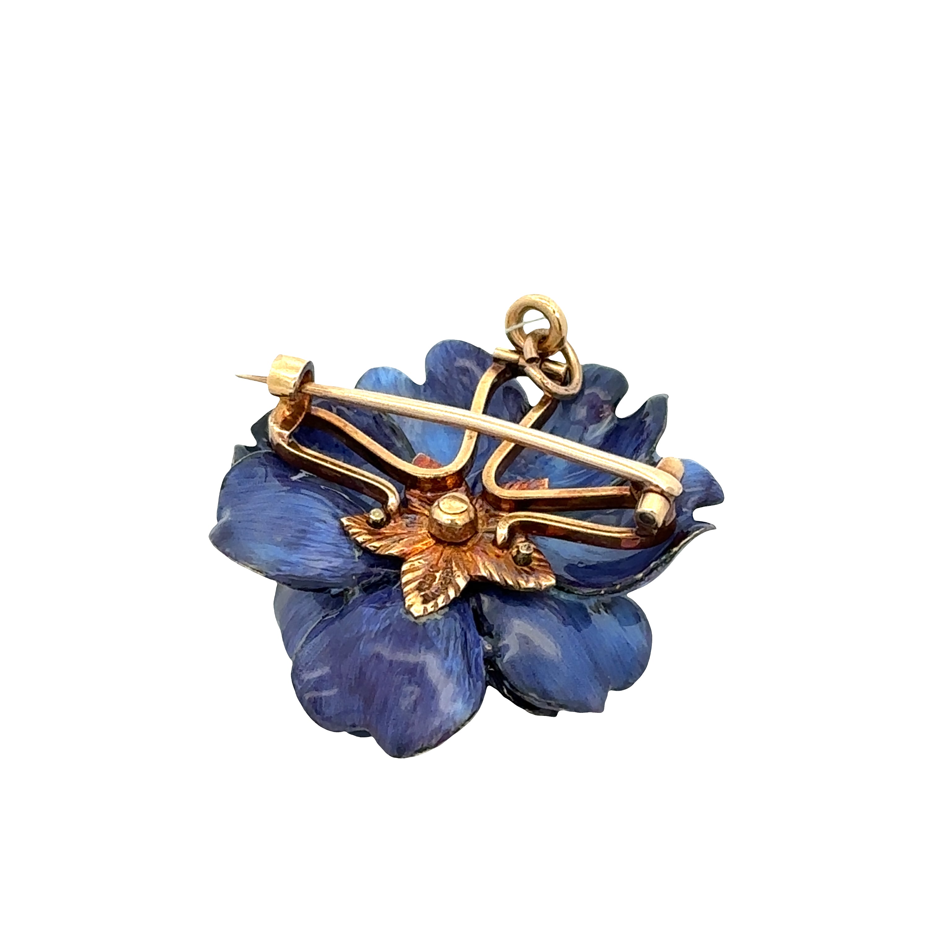 Antique Tiffany & Co. 18k Yellow Gold Enamel Dahlia Diamond Brooch Pendant Circa 1910s