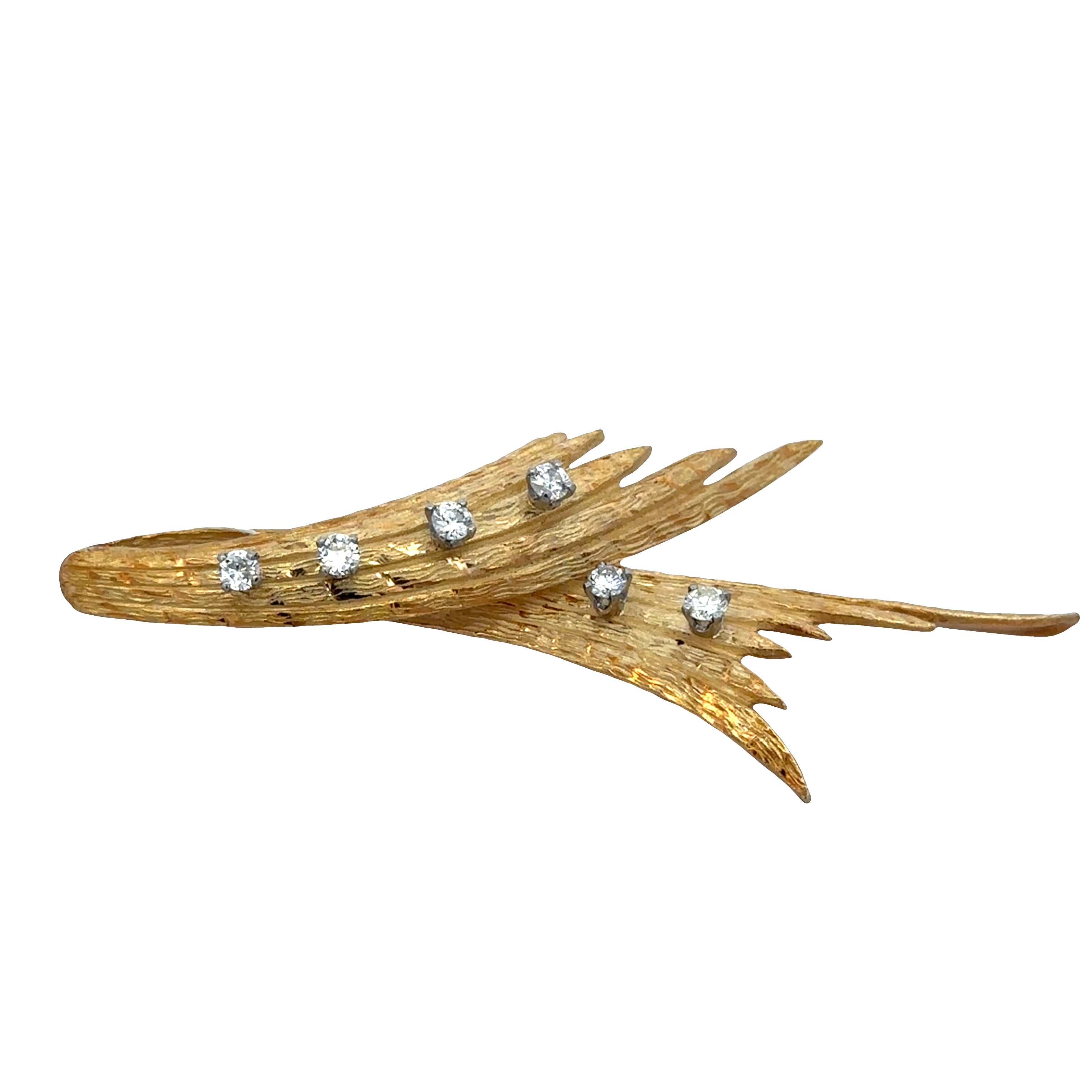 Vintage 14k Yellow Gold Diamond Abstract Foliate Brooch