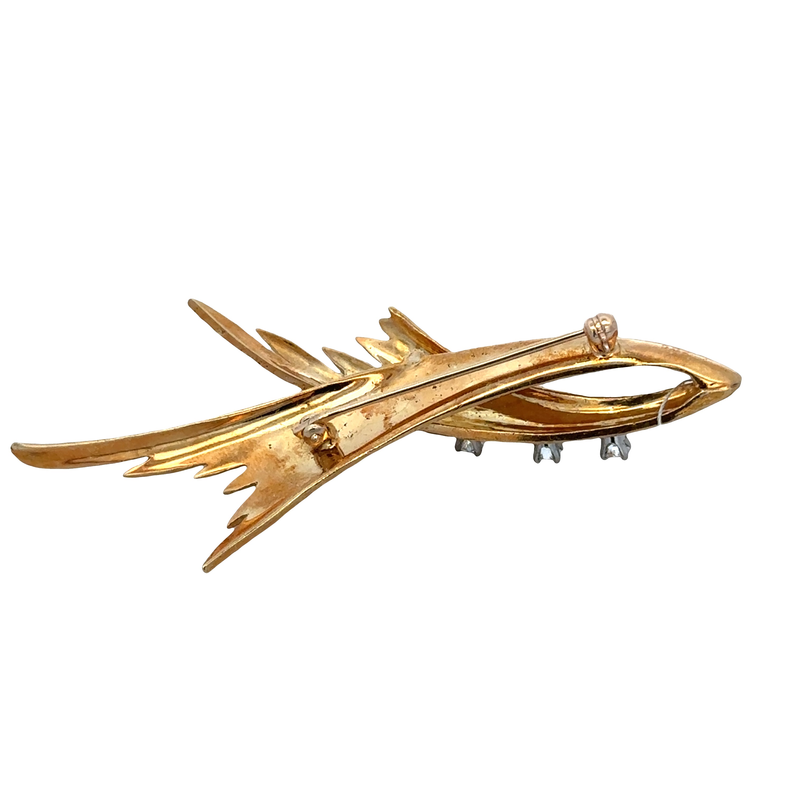 Vintage 14k Yellow Gold Diamond Abstract Foliate Brooch