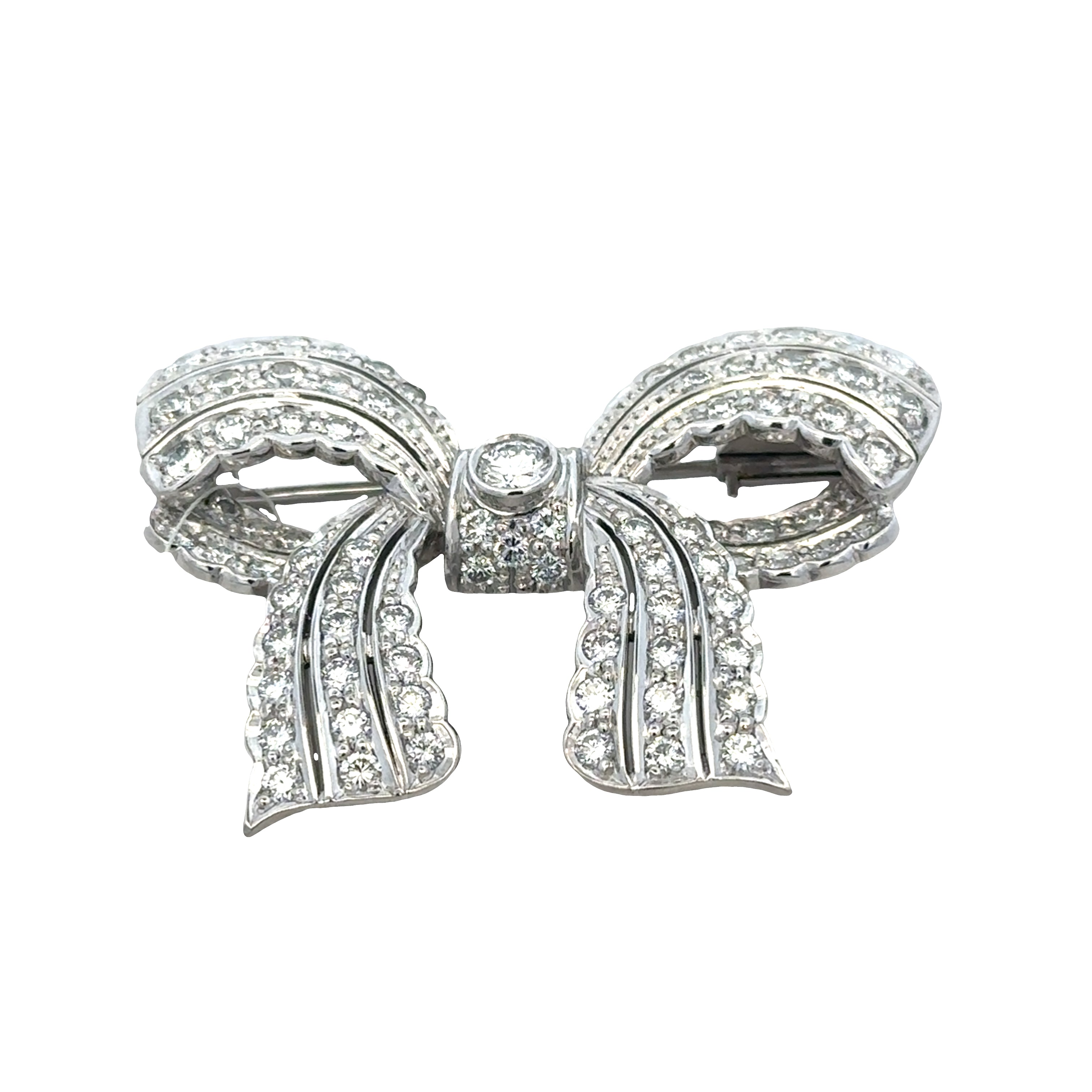 18k White Gold Diamond Bow Motif Brooch