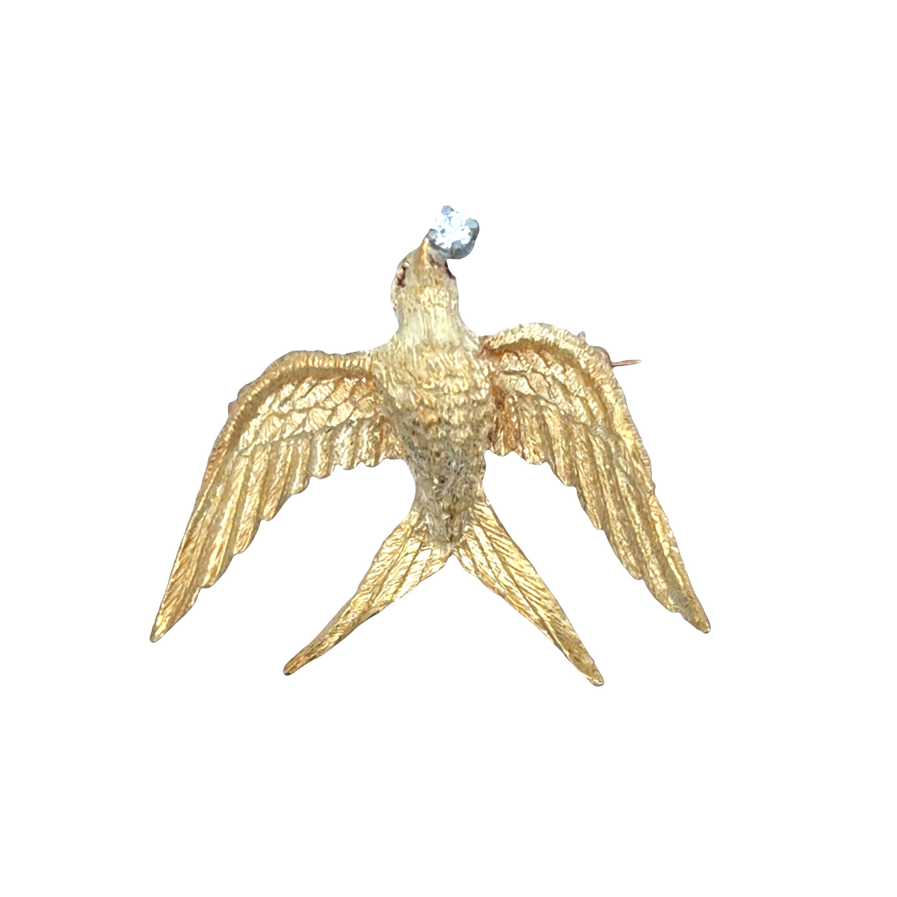 Vintage 18k Yellow Gold Ruby & Diamond Swallow Brooch