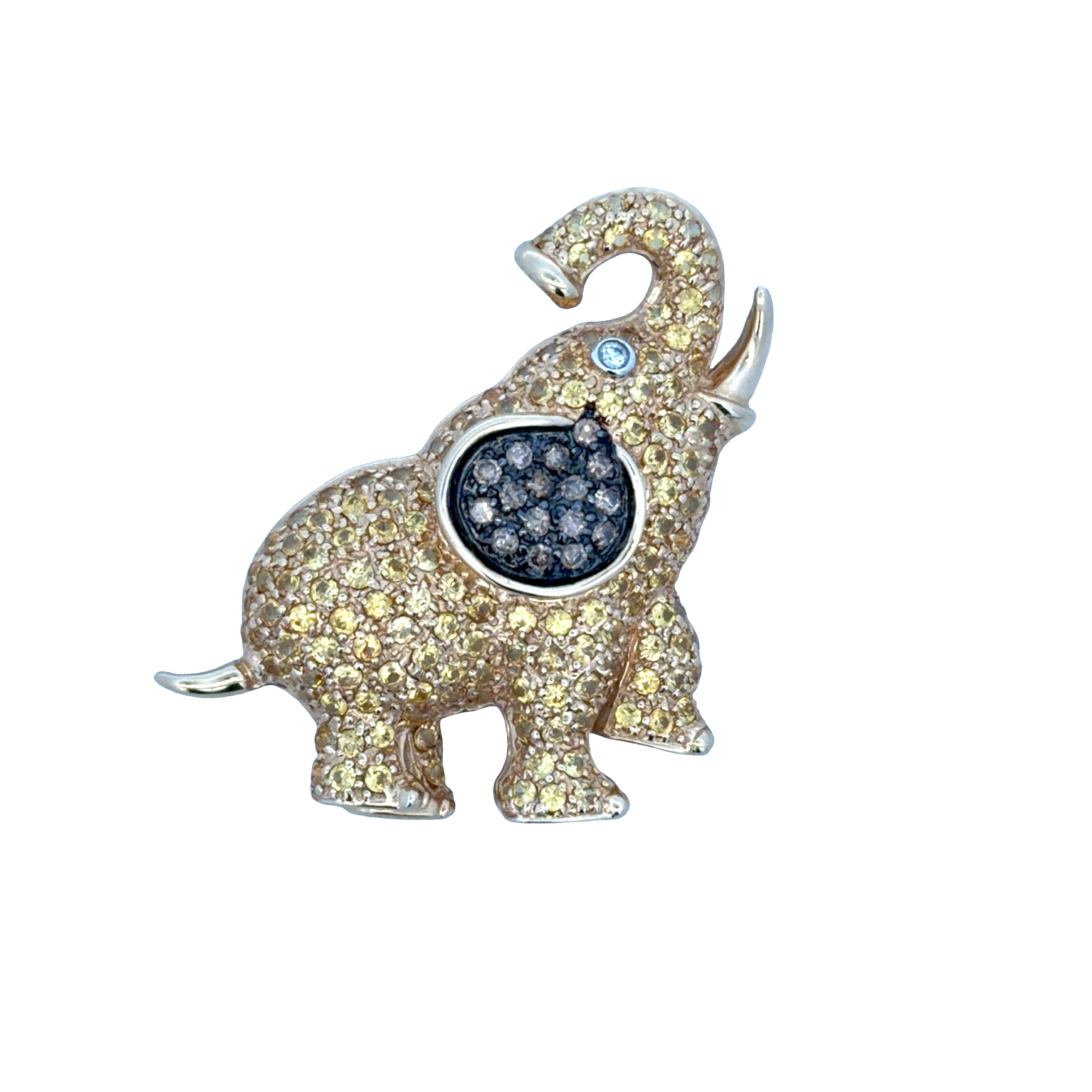 14k Yellow Gold 4.47 CT Yellow Sapphire & Cognac Diamond Elephant Brooch