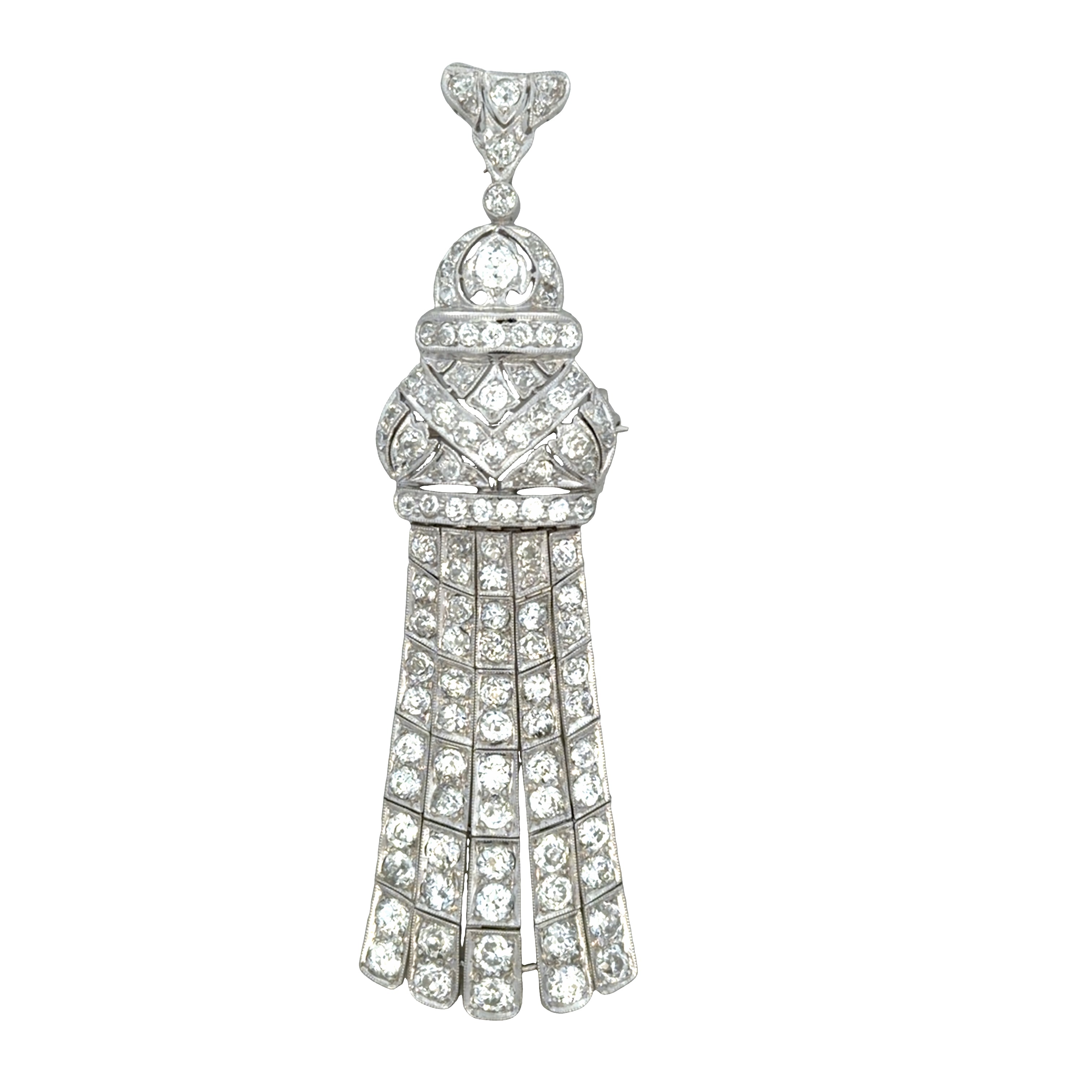 Antique Art Deco Platinum 4.95 CT Old Mine & Old European Cut Diamond Convertible Pendant Brooch – Circa 1920s