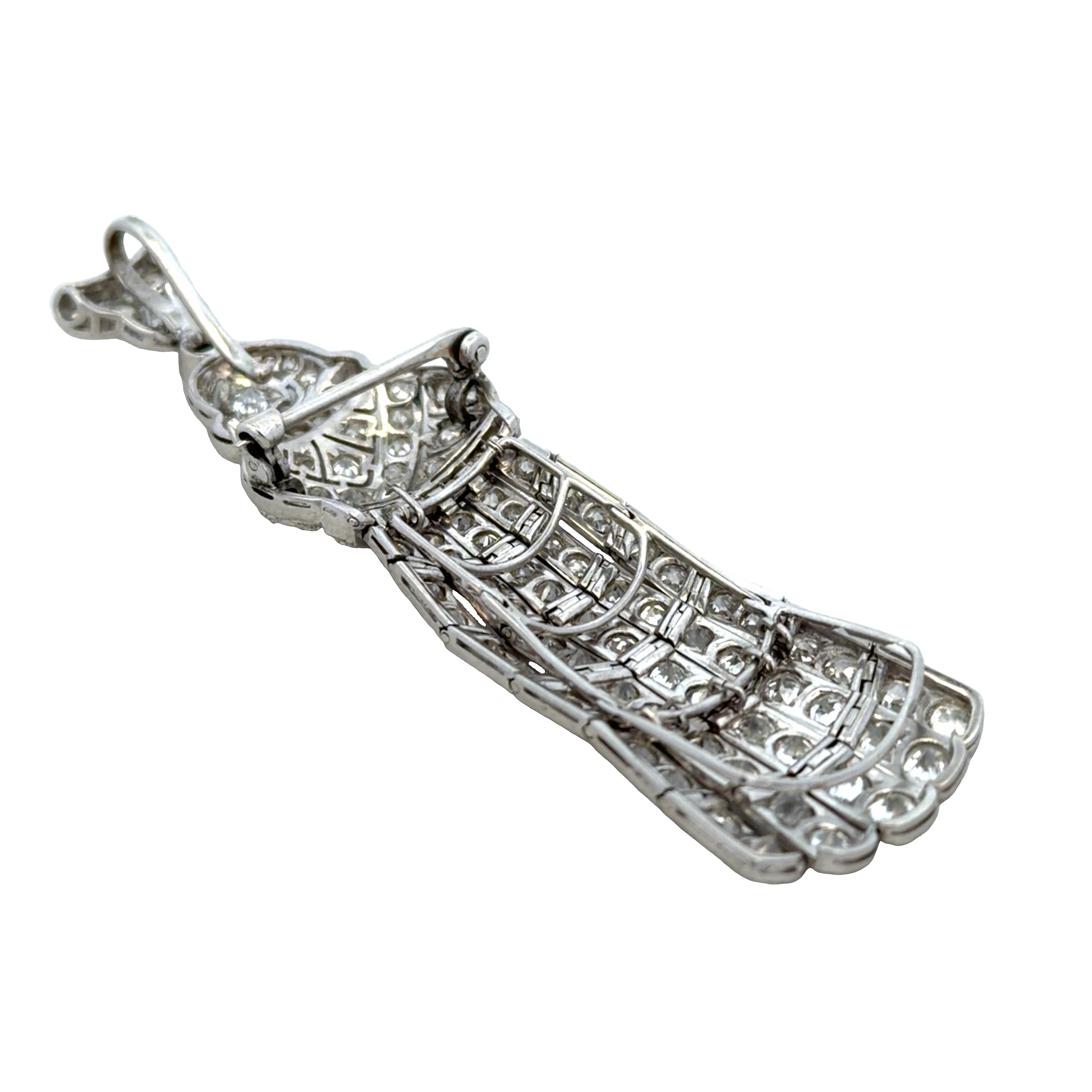 Antique Art Deco Platinum 4.95 CT Old Mine & Old European Cut Diamond Convertible Pendant Brooch – Circa 1920s